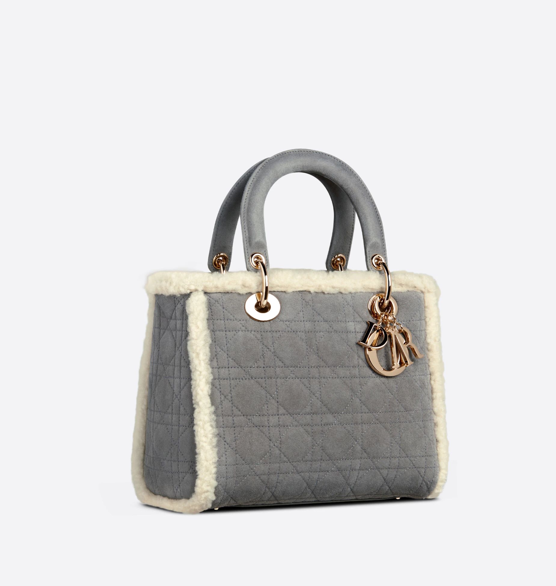 Medium Lady Dior Bag Gray Cannage Shearling