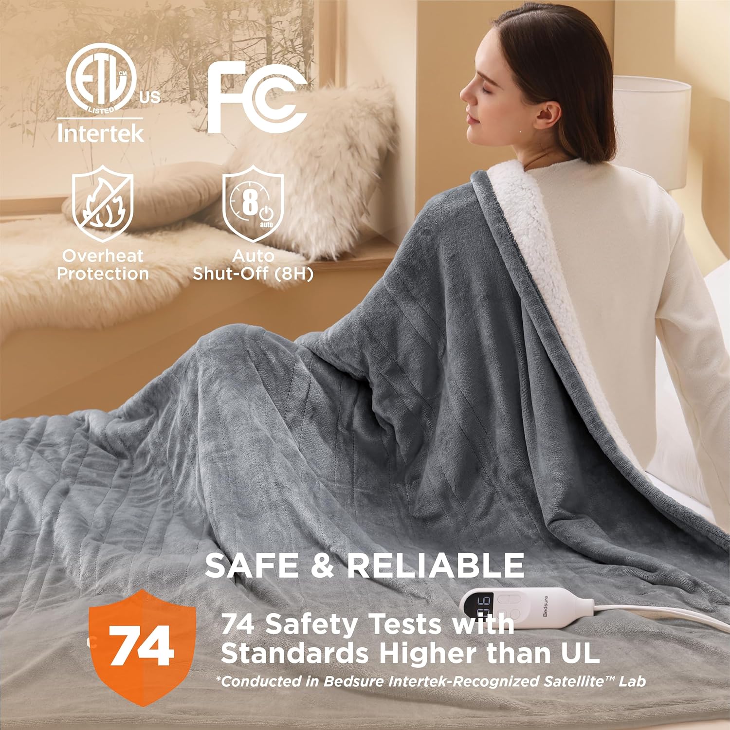 Bedsure Heated Blanket Electric Throw - Soft Flannel Electric Blanket, Heating Blanket with 4 Time Settings & 6 Heat Settings, Warm Blanket Gift for Grandma (50x60 inches, Grey)