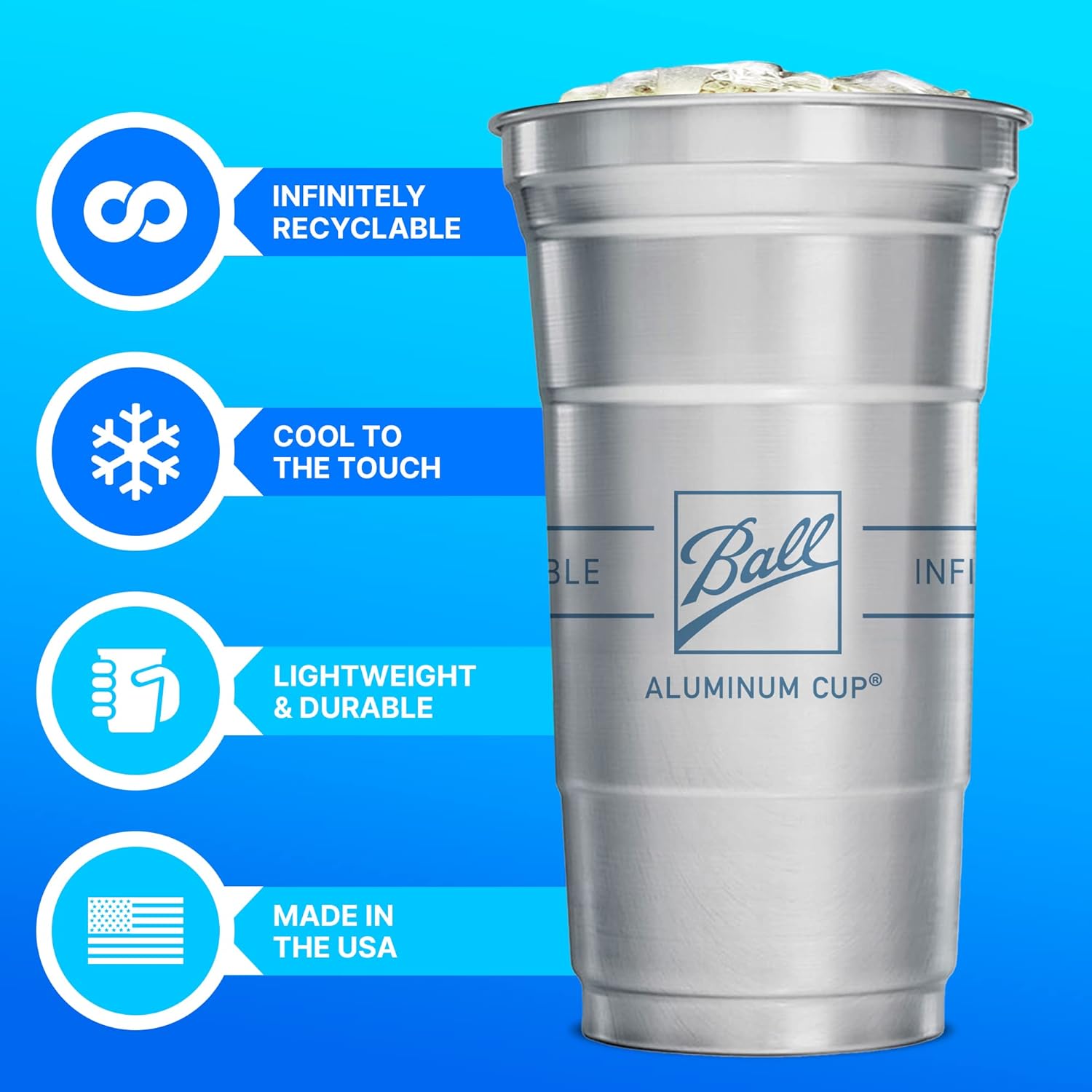 Ball Aluminum Cup Recyclable Party Cups, 20 oz. Cup, 30 Cups Per Pack