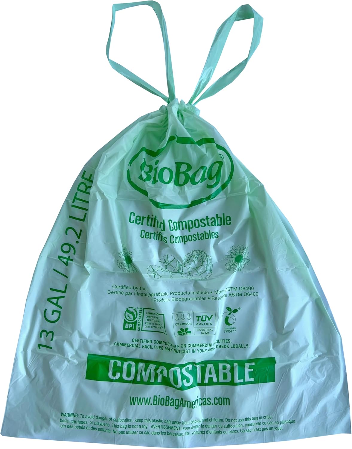 BioBag (USA), The Original Compostable Bag, 2.6 Gallon, 100 Total Count, 100% Certified Compostable Kitchen Food Scrap Bags, Kitchen Compost Bin Compatible