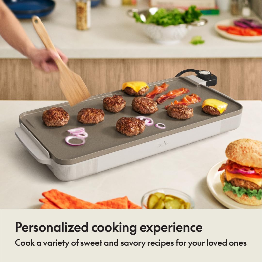 BELLA Electric Ceramic Titanium Griddle, Make 10 Eggs At Once, Healthy-Eco Non-stick Coating, Hassle-Free Clean Up, Large Submersible Cooking Surface, 10.5