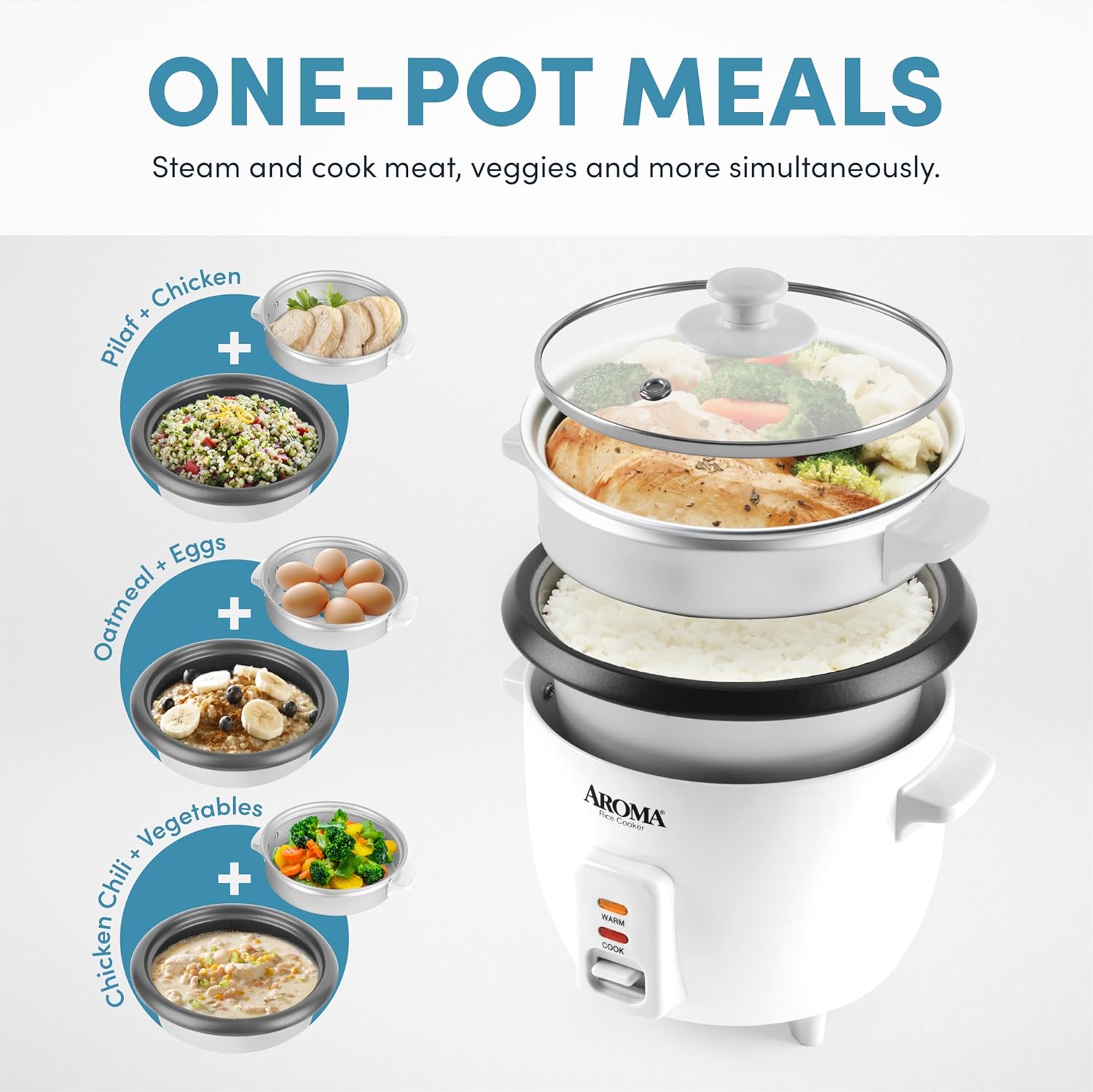 Aroma Housewares ARC-363-1NGB 3 Uncooked/6 Cups Cooked Rice Cooker, Steamer, Multicooker, 2-6 cups, Black