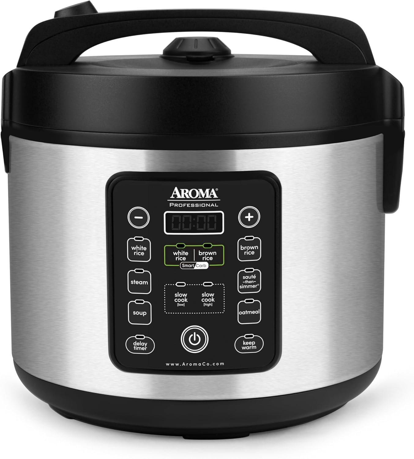 Aroma Housewares 20 Cup Cooked (10 cup uncooked) Digital Rice Cooker, Slow Cooker, Food Steamer, SS Exterior (ARC-150SB),Black