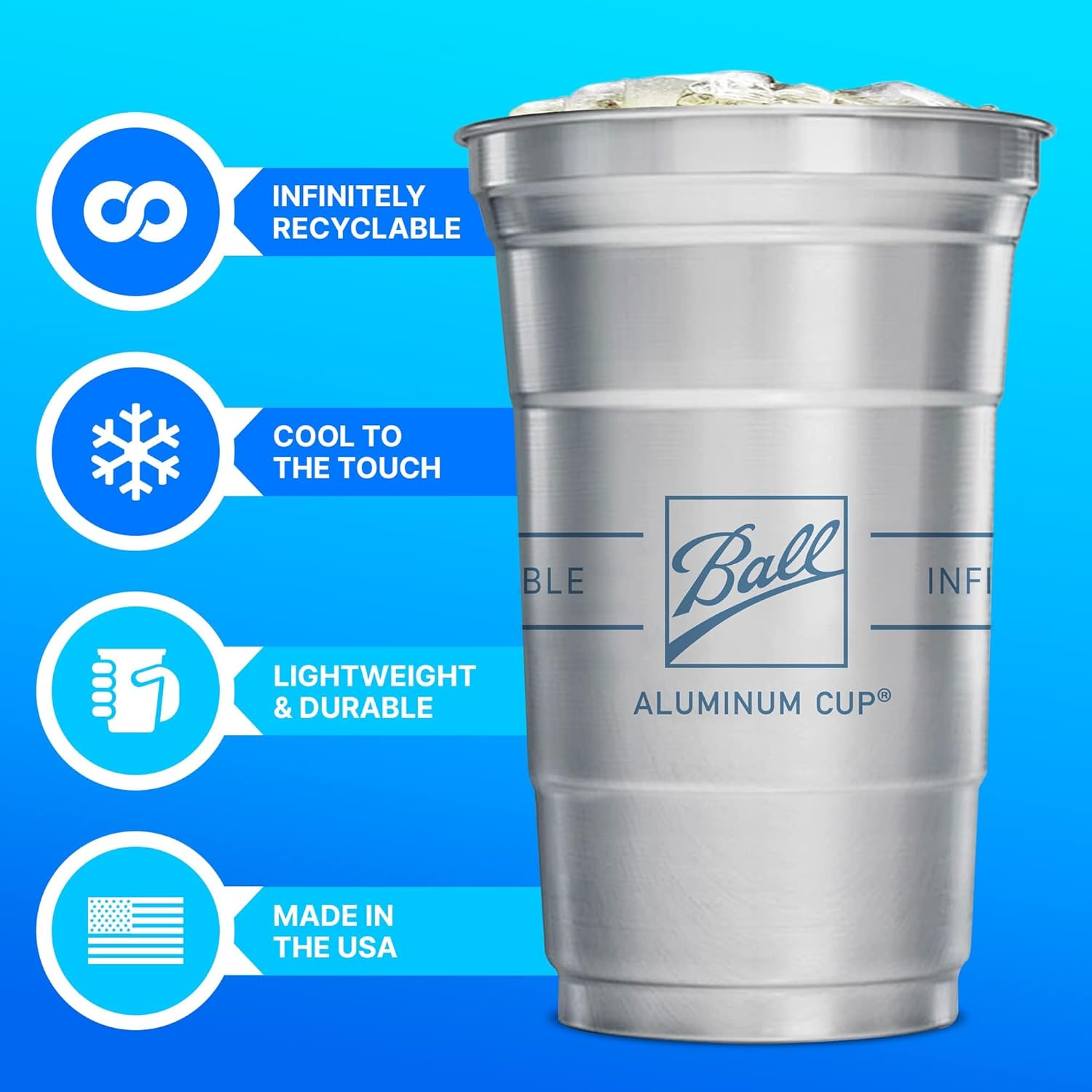 Ball Aluminum Cup Recyclable Party Cups, 20 oz. Cup, 30 Cups Per Pack