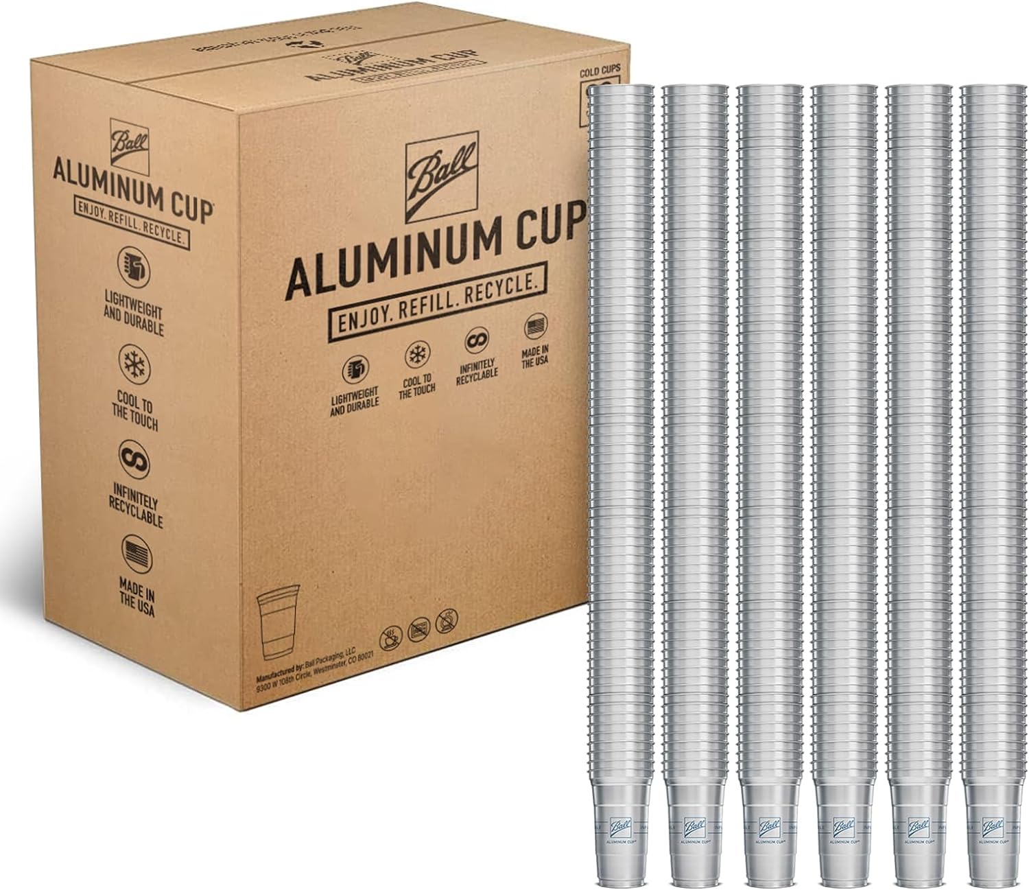 Ball Aluminum Cup Recyclable Party Cups, 20 oz. Cup, 30 Cups Per Pack
