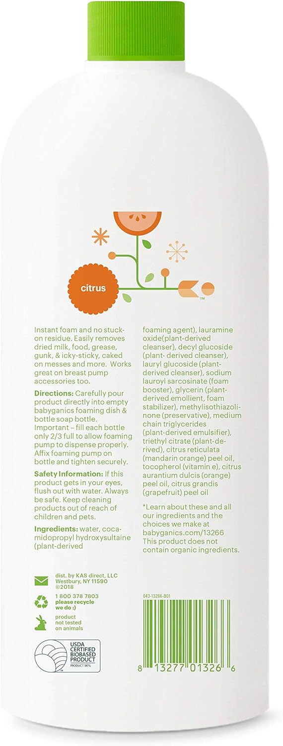 Babyganics Foaming Dish & Bottle Soap, Pump Bottle, Fragrance Free, Plant-Derived Cleaning Power, Removes Dried Milk, 16 Fl Oz, (Pack of 3), Packaging May Vary