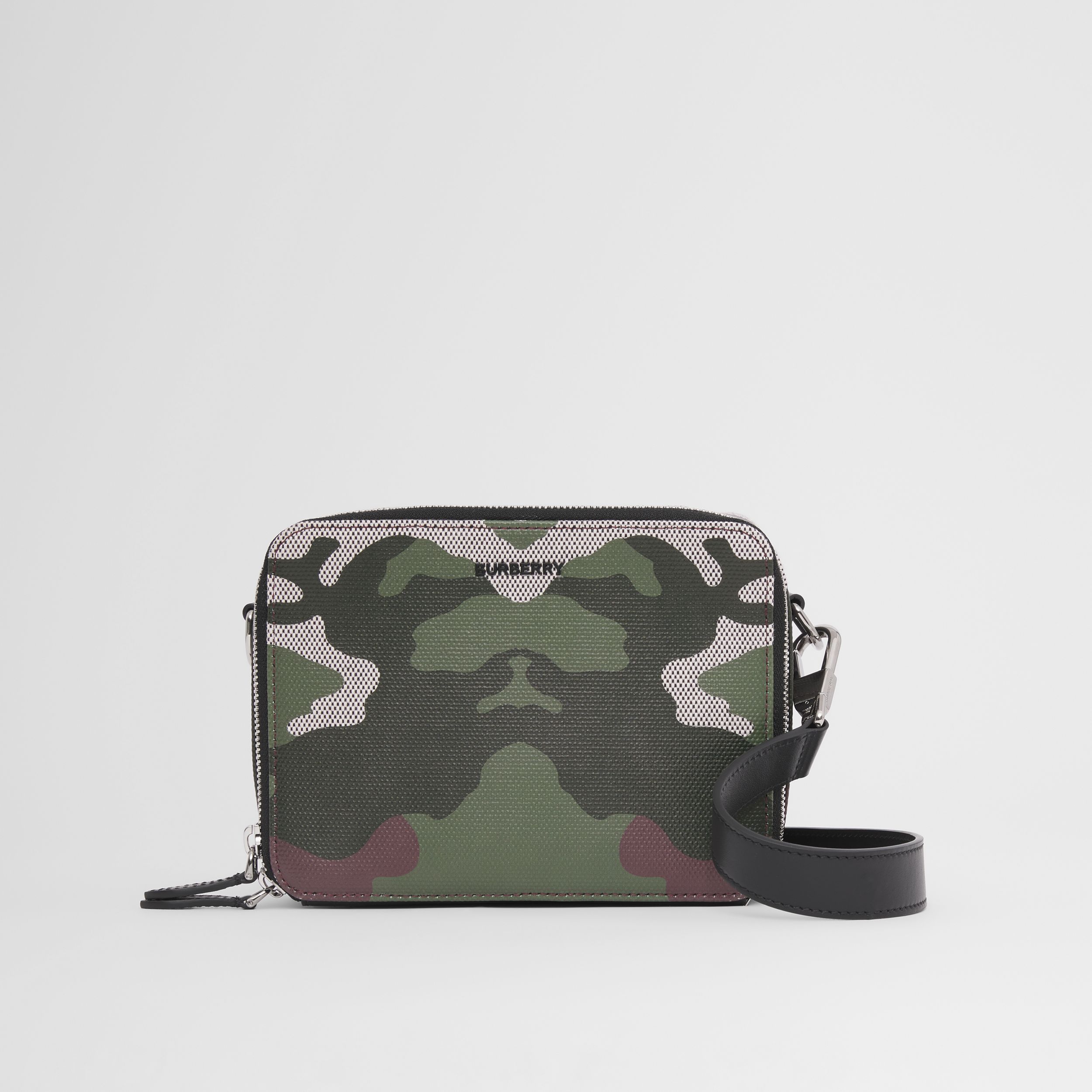 Camouflage Print Canvas and Leather Crossbody Bag