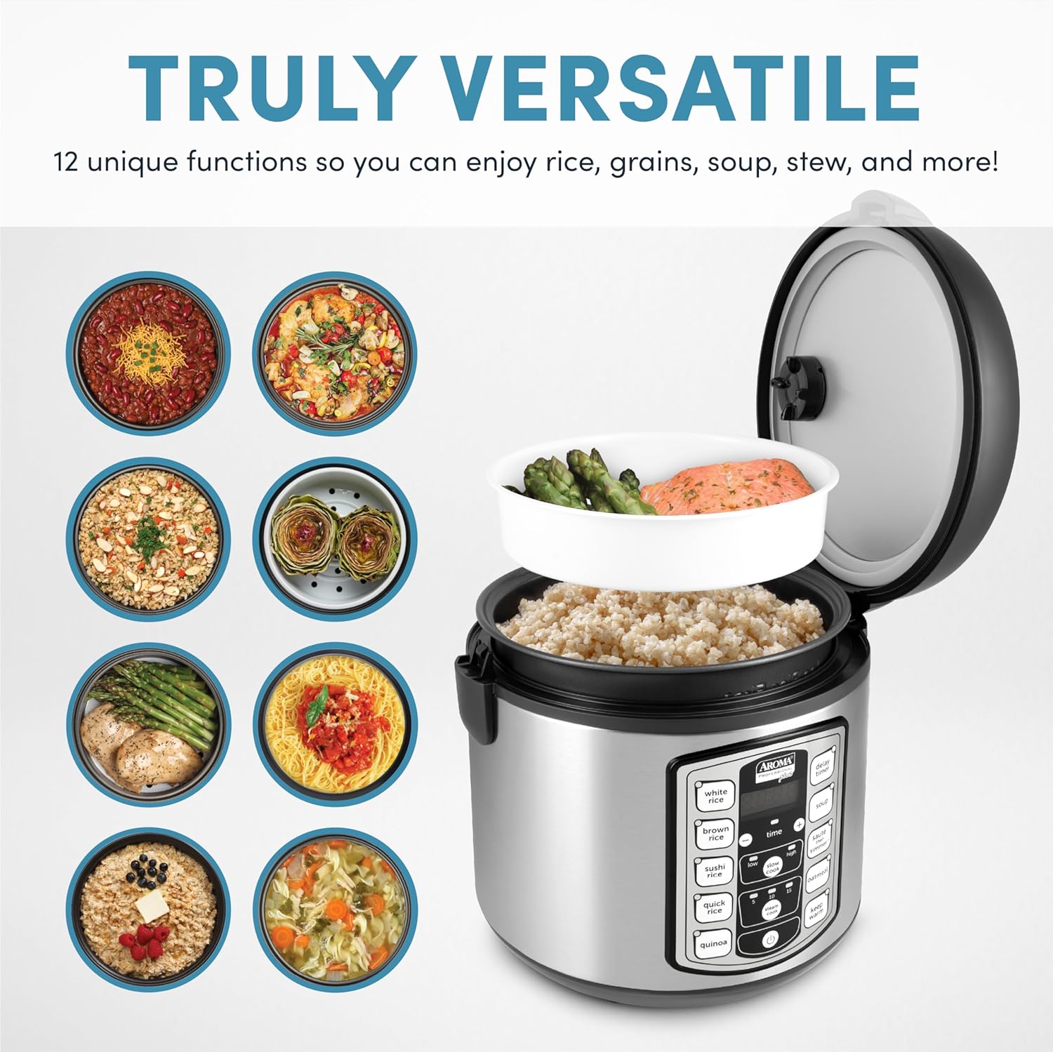 Aroma Housewares 20 Cup Cooked (10 cup uncooked) Digital Rice Cooker, Slow Cooker, Food Steamer, SS Exterior (ARC-150SB),Black