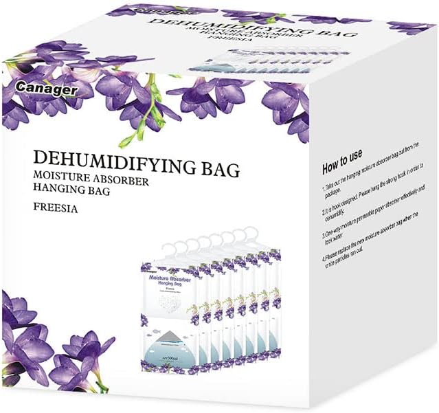 CANAGER Hanging Moisture Absorber, Lavender Vanilla Moistureproof Hanging Bag,Dehumidifier Bag (8 packs) Hanging Closet Dehumidifier Bags, Moisture Absorb 12.5 oz