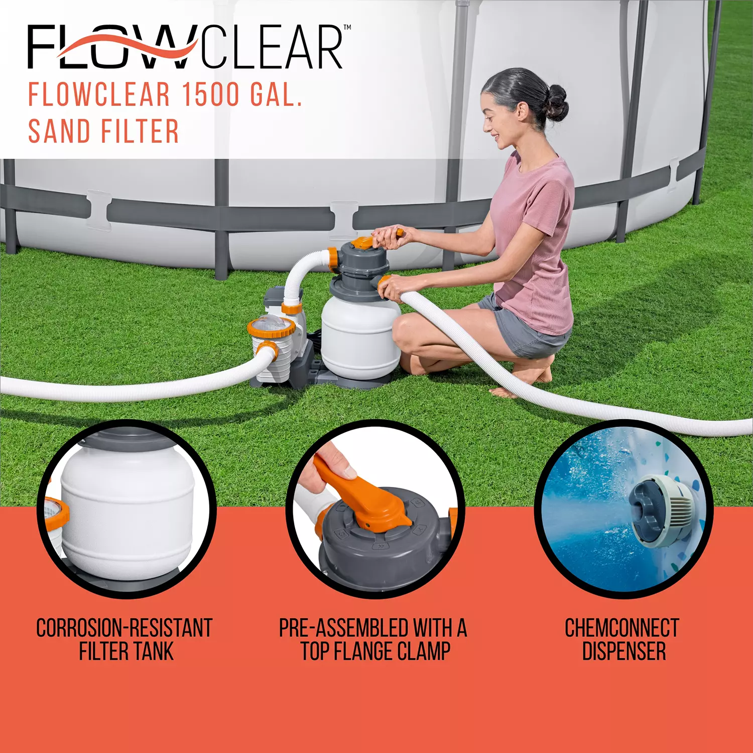 Bestway Power Steel Round Above Ground Pool Set, 18’ x 48”