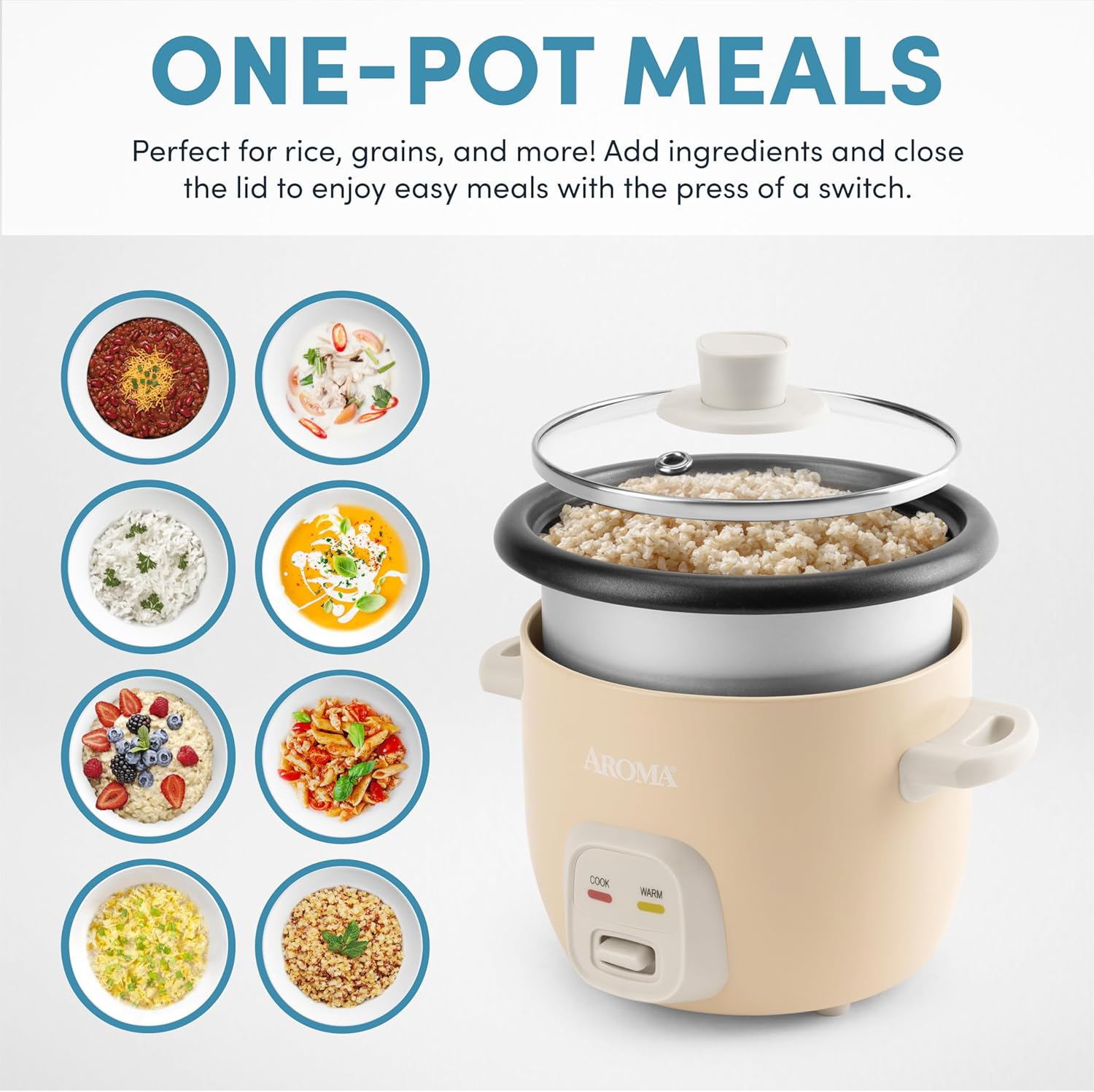 Aroma Housewares 4-Cups (Cooked) / 1Qt. Rice & Grain Cooker (ARC-302NG), White