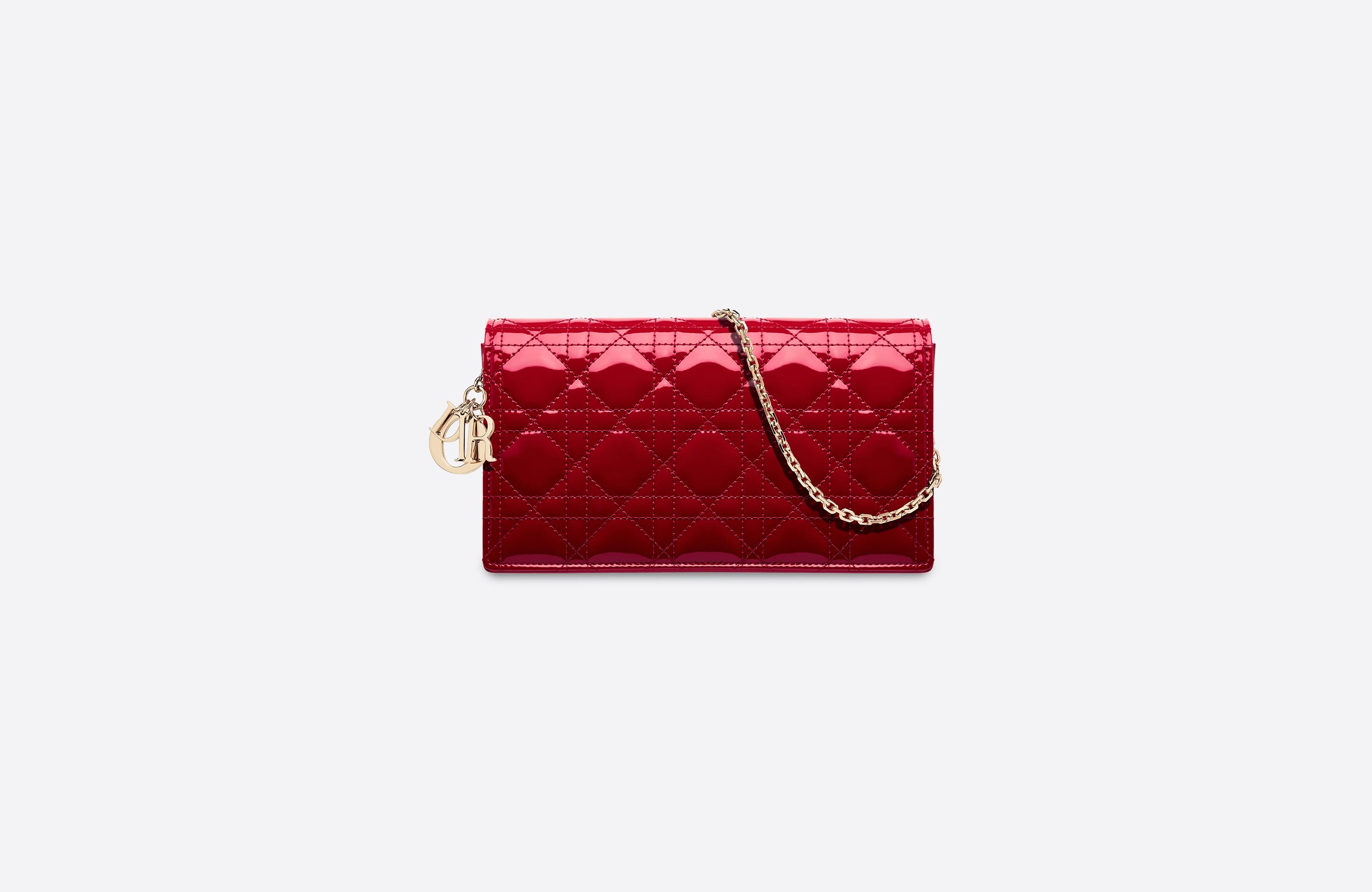 Lady Dior Pouch Cherry Red Patent Cannage Calfskin