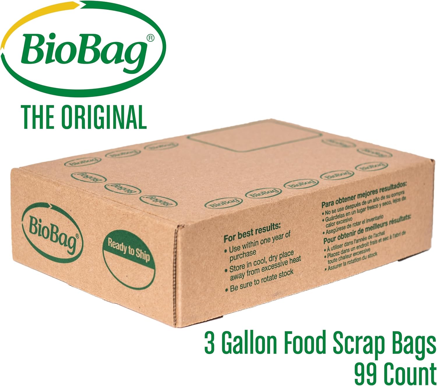 BioBag (USA), The Original Compostable Bag, 2.6 Gallon, 100 Total Count, 100% Certified Compostable Kitchen Food Scrap Bags, Kitchen Compost Bin Compatible