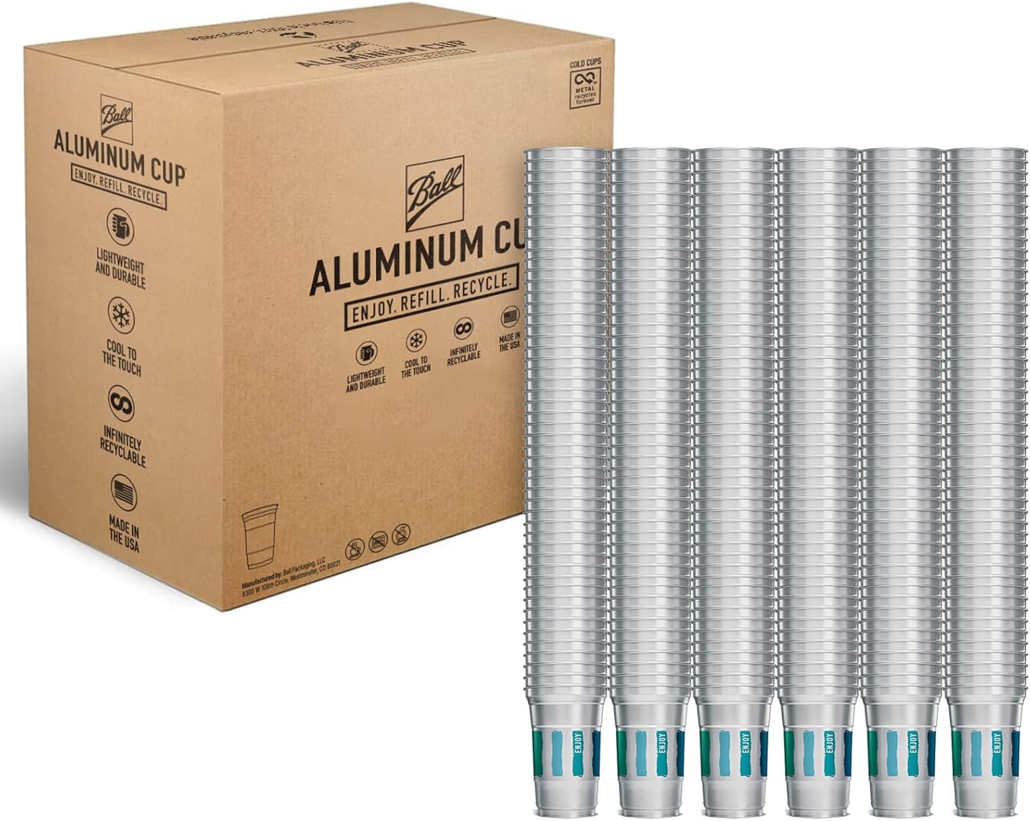 Ball Aluminum Cup Recyclable Party Cups, 20 oz. Cup, 30 Cups Per Pack