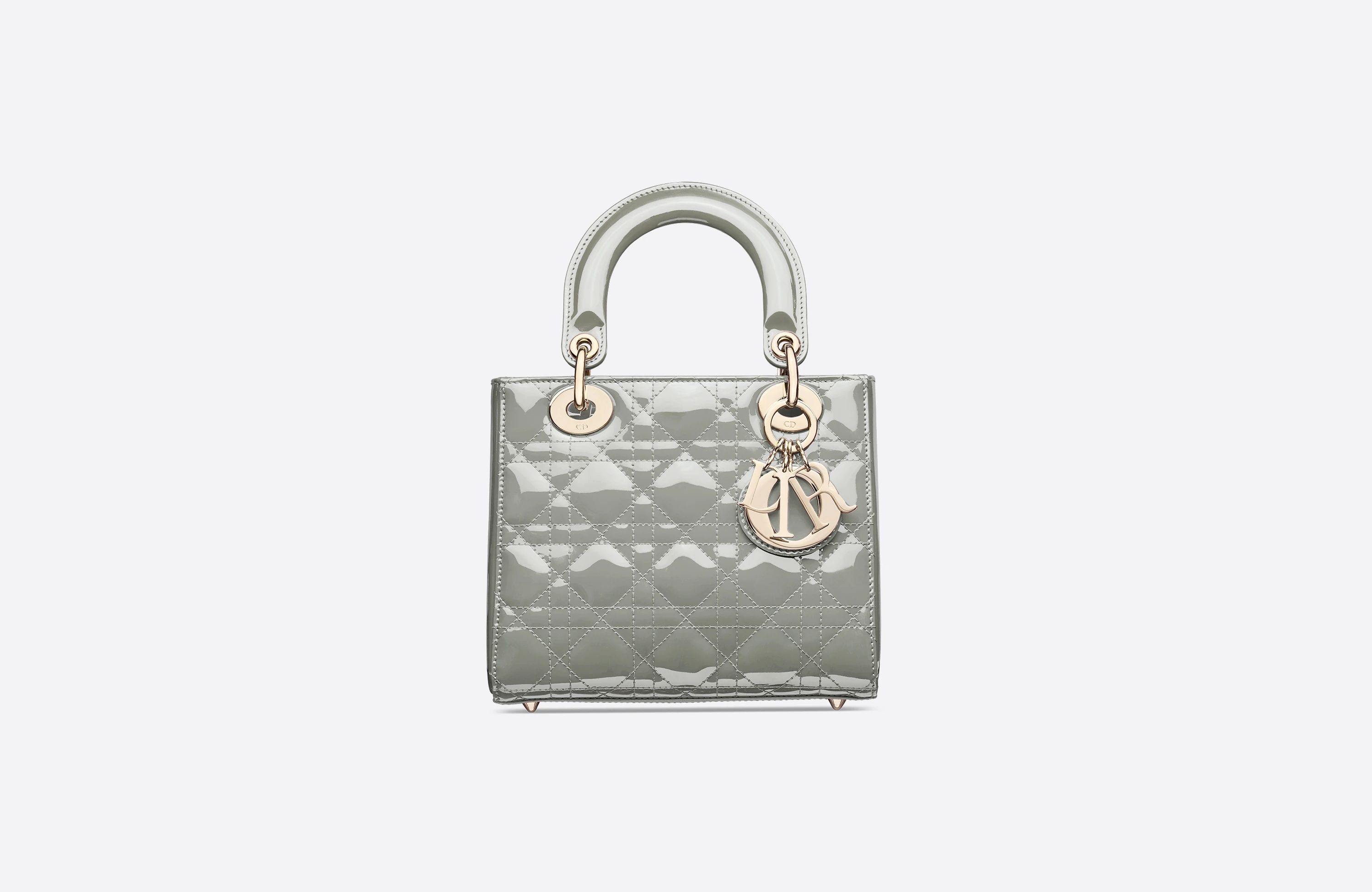 Small Lady Dior Bag Gray Patent Cannage Calfskin
