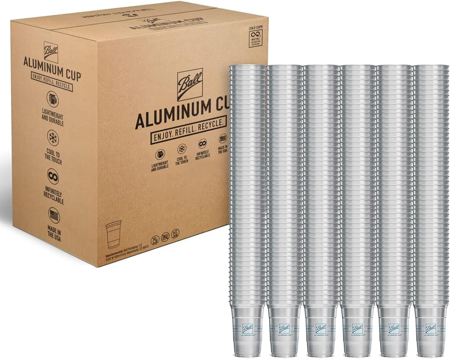 Ball Aluminum Cup Recyclable Party Cups, 20 oz. Cup, 30 Cups Per Pack