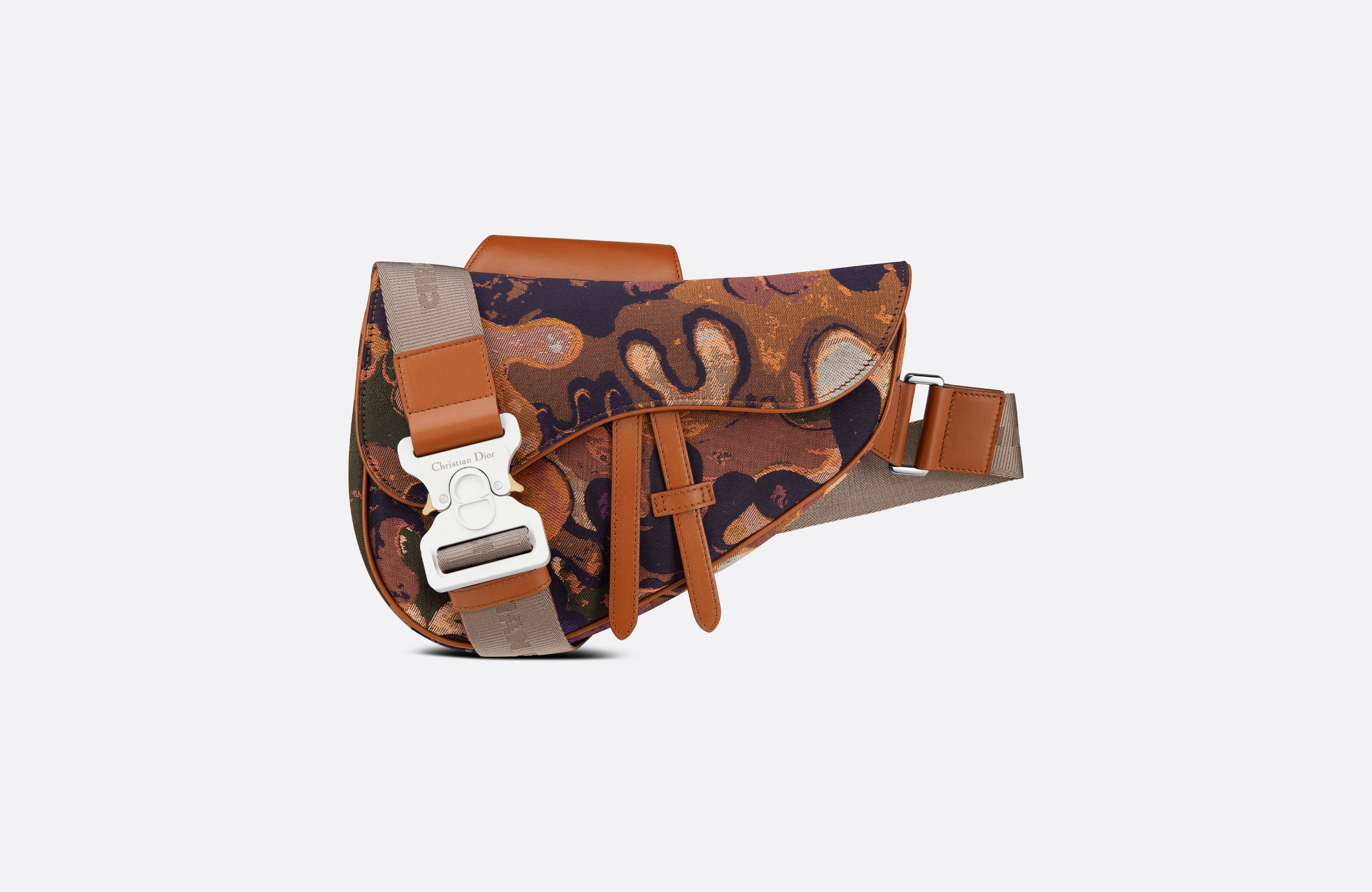 DIOR AND PETER DOIG Saddle Bag Cognac-Colored Camouflage Jacquard