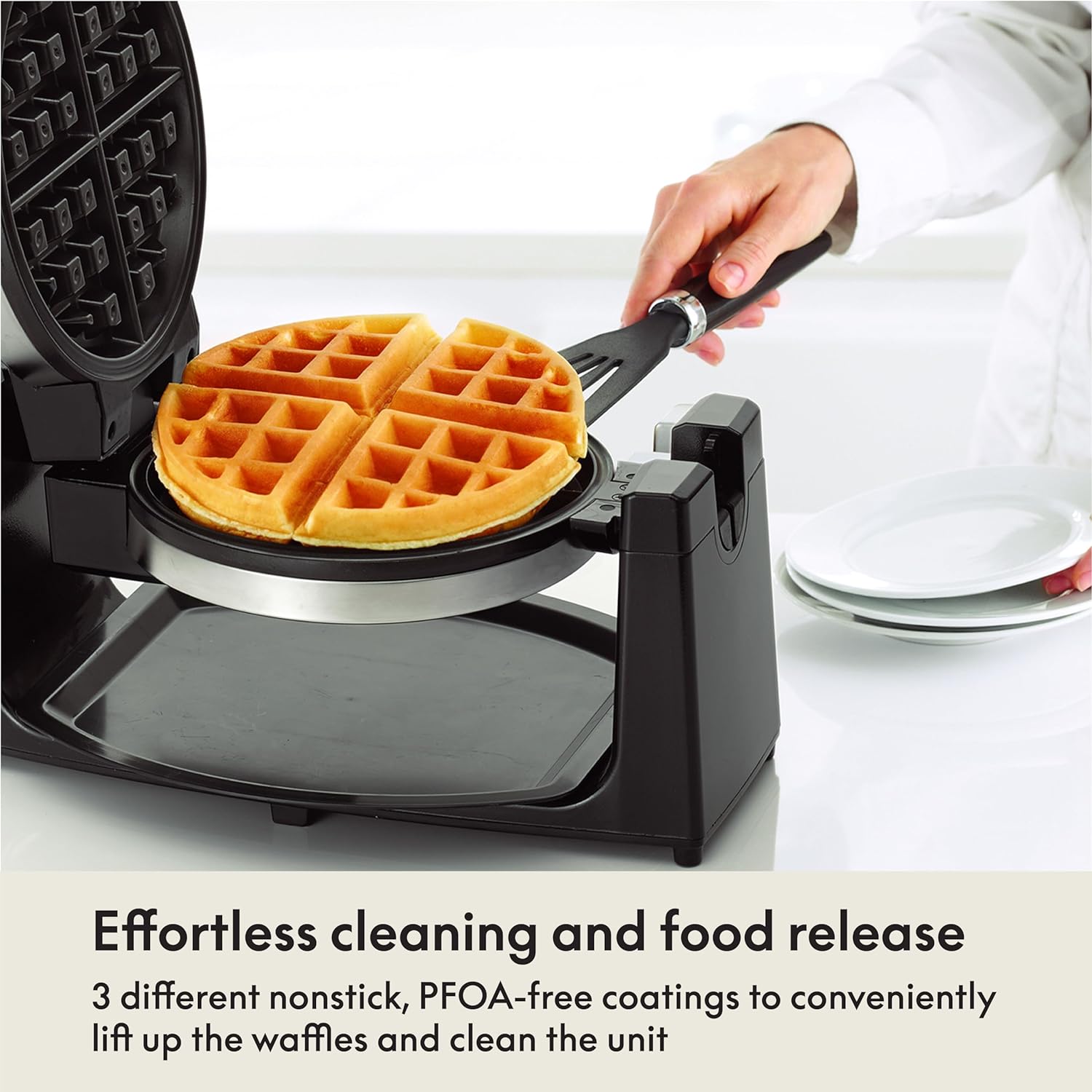 BELLA Classic Rotating Belgian Waffle Maker with Nonstick Plates, Removable Drip Tray, Adjustable Browning Control and Cool Touch Handles, Black
