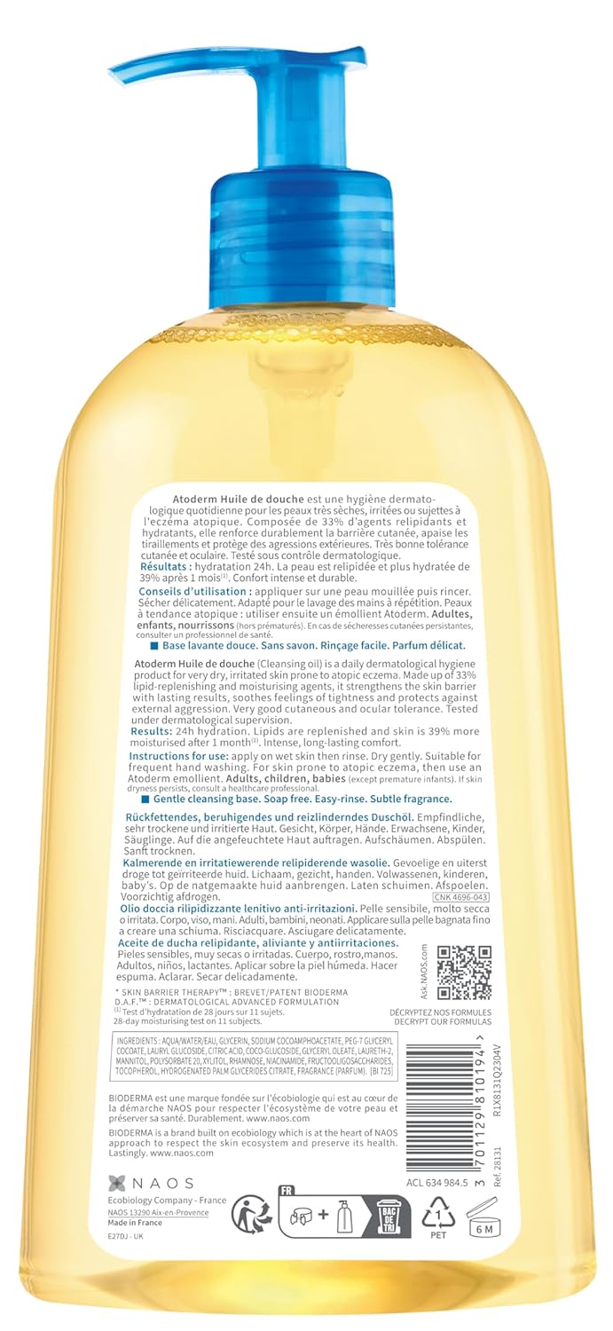Bioderma Atoderm Shower Oil, Cleansing Oil For Face & Body, Nourishing Cleansing Oil