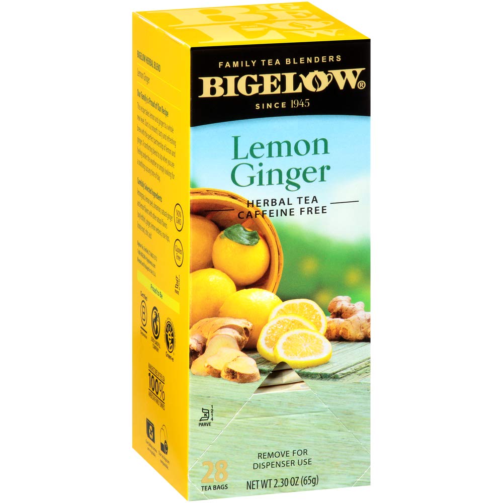 Bigelow Tea Lemon Ginger plus Probiotics Herbal Tea, Caffeine Free Tea with Lemon and Ginger, 18 Count Box (Pack of 6), 108 Total Tea Bags