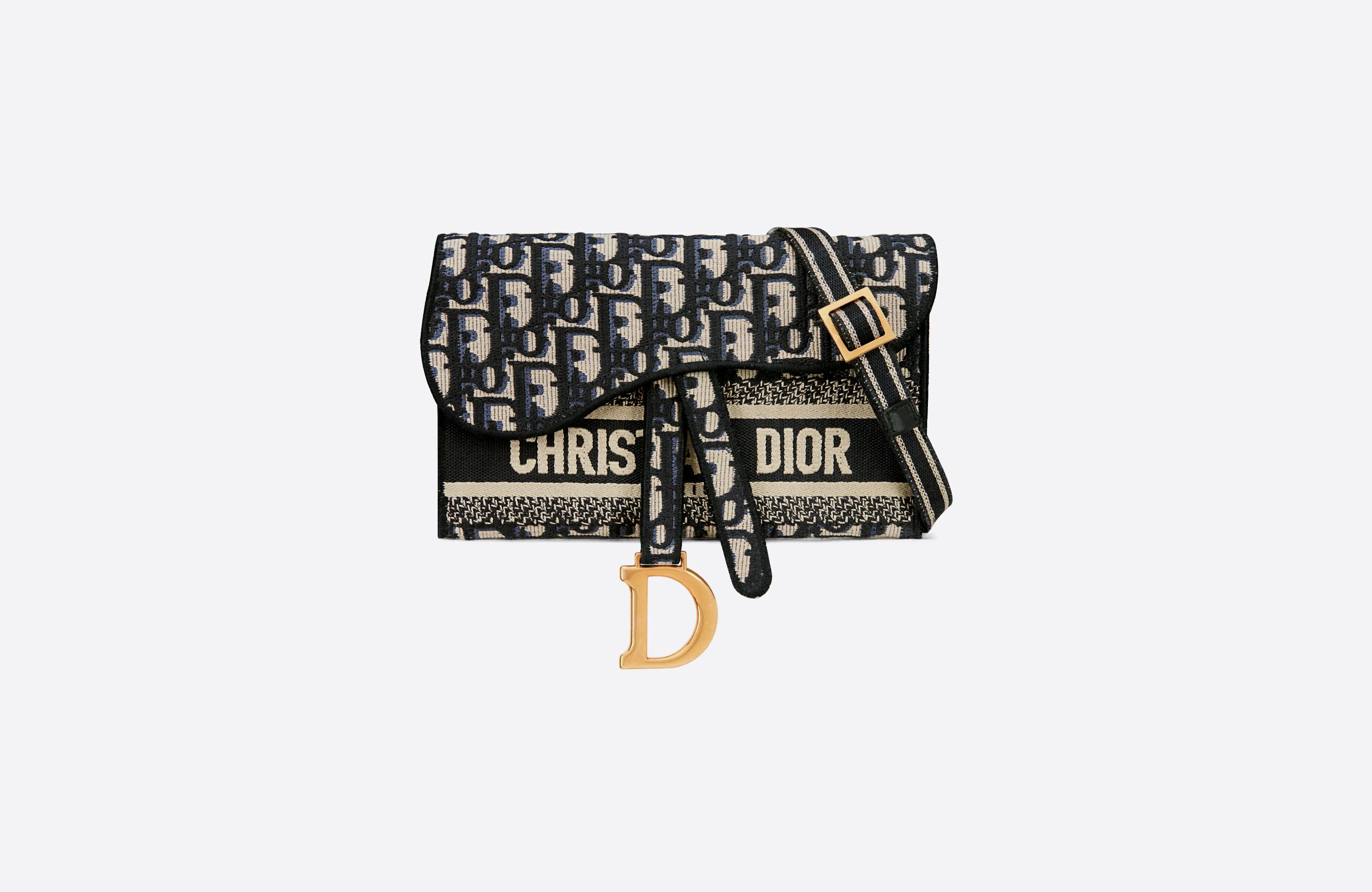 Saddle Slim Pouch Blue Dior Oblique Embroidery