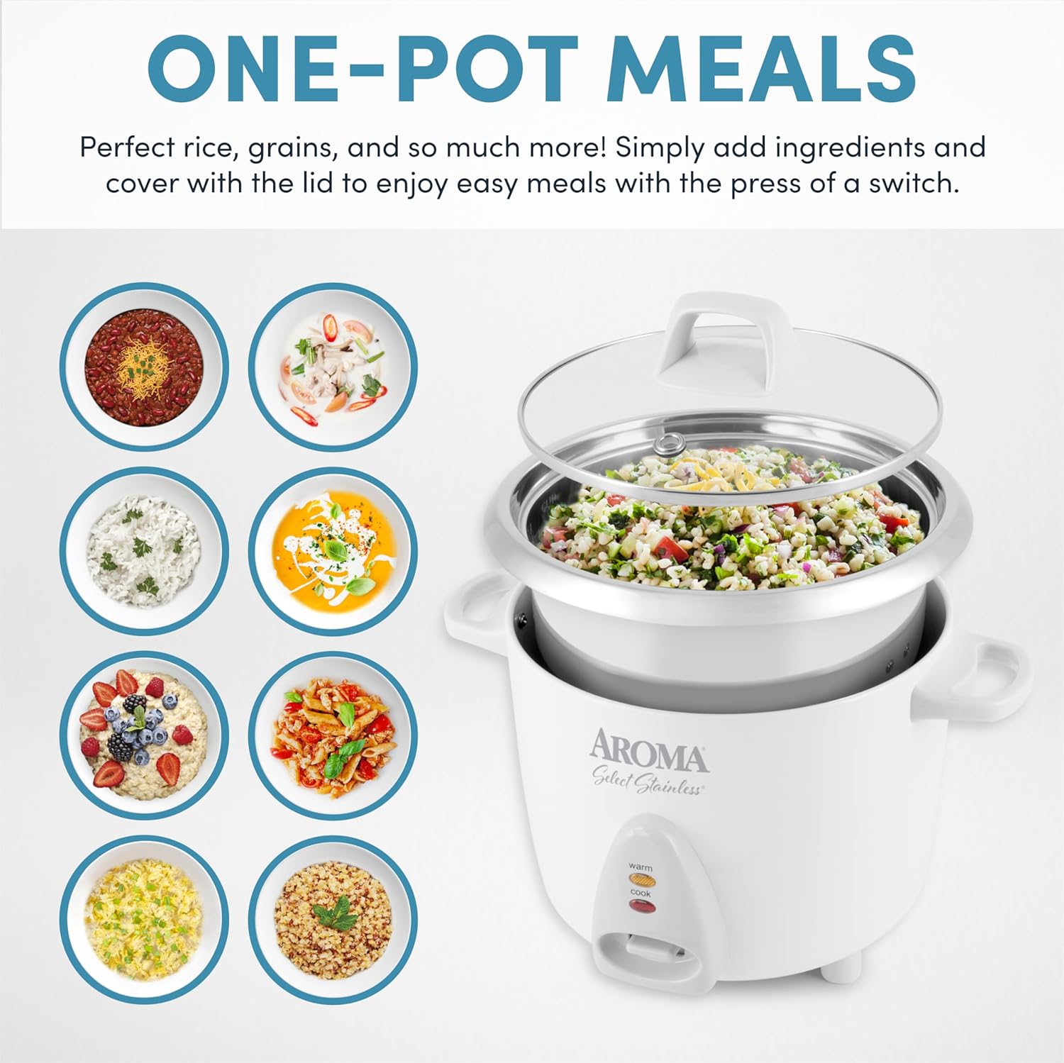 AROMA® 6-Cup(cooked) / 1.3Qt. Select Stainless™ Rice Cooker, Stainless Steel Inner Pot (ARC-753SG)