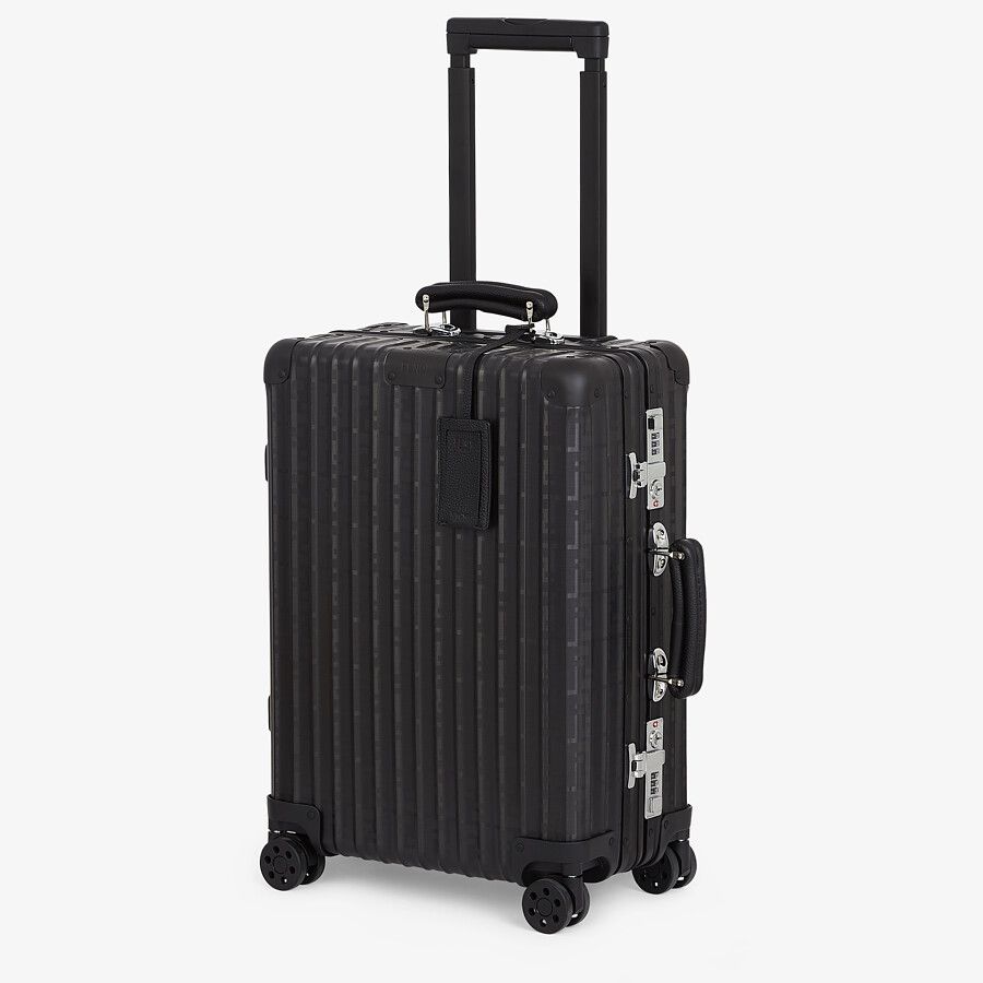 CABIN SIZE TROLLEY Black aluminum trolley case with leather details