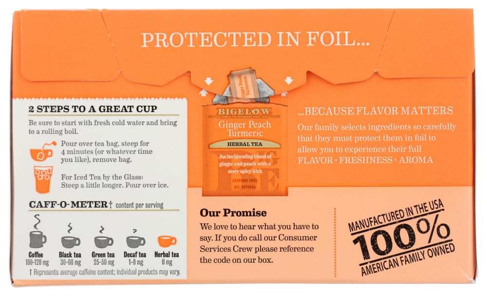 Bigelow Tea Lemon Ginger plus Probiotics Herbal Tea, Caffeine Free Tea with Lemon and Ginger, 18 Count Box (Pack of 6), 108 Total Tea Bags