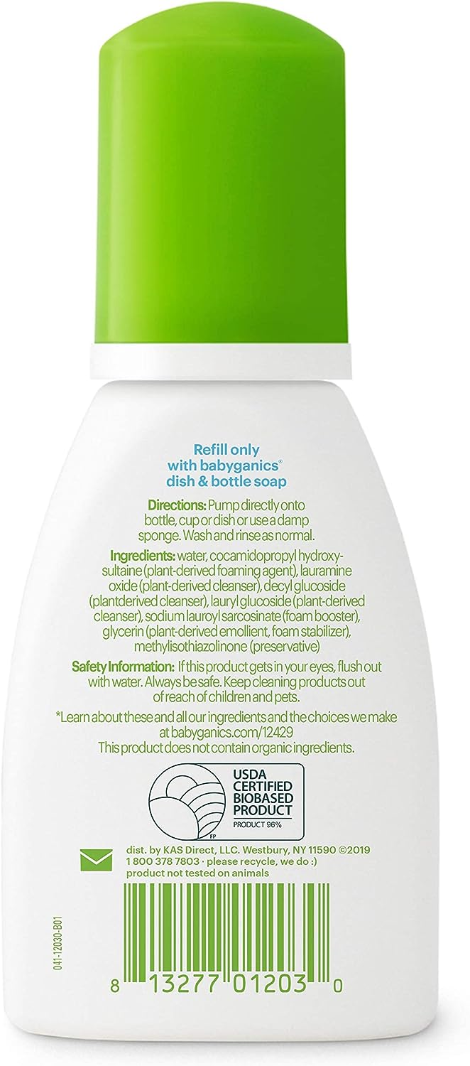 Babyganics Foaming Dish & Bottle Soap, Pump Bottle, Fragrance Free, Plant-Derived Cleaning Power, Removes Dried Milk, 16 Fl Oz, (Pack of 3), Packaging May Vary