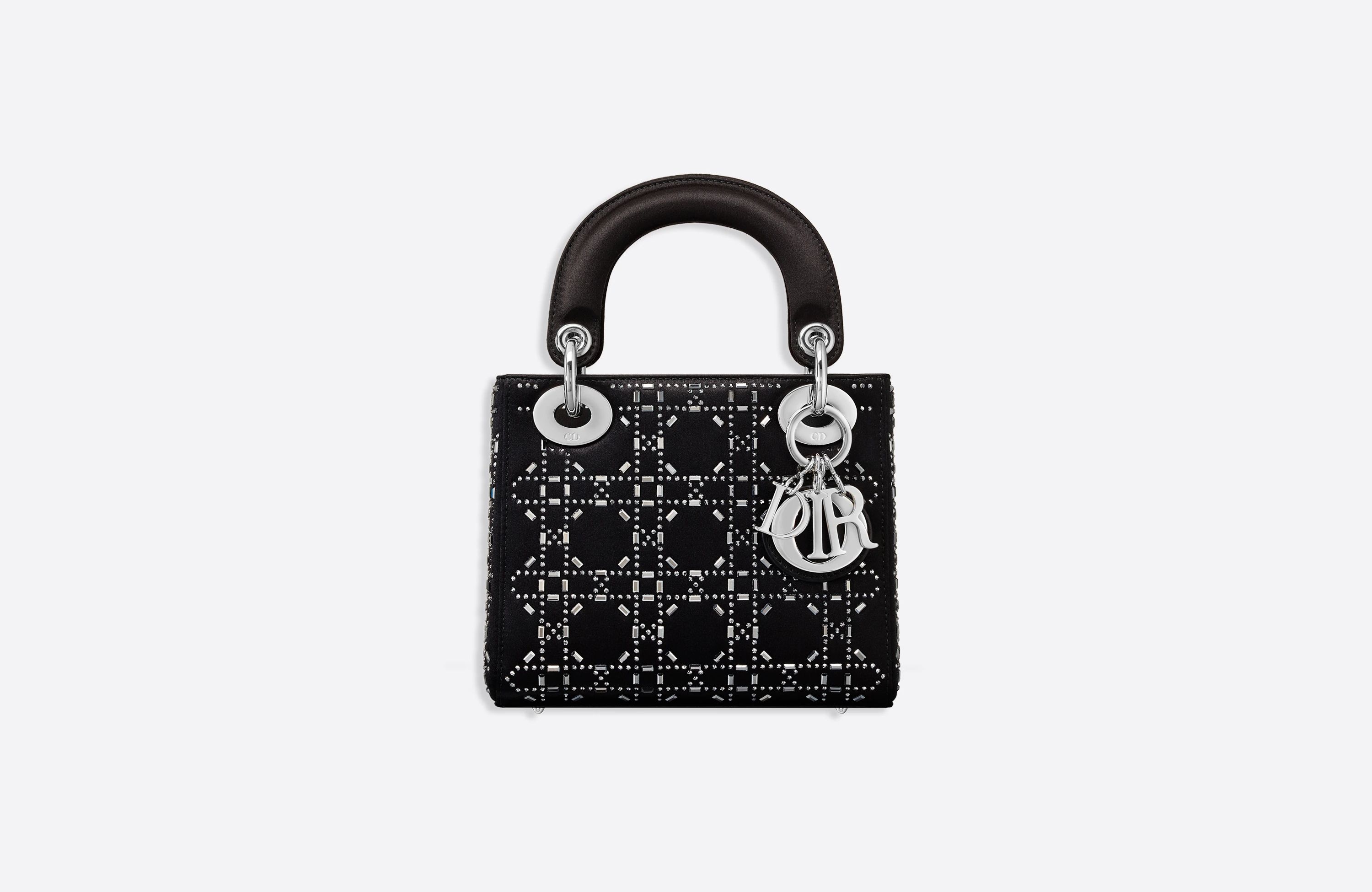 Mini Lady Dior Bag Black Strass Cannage Satin