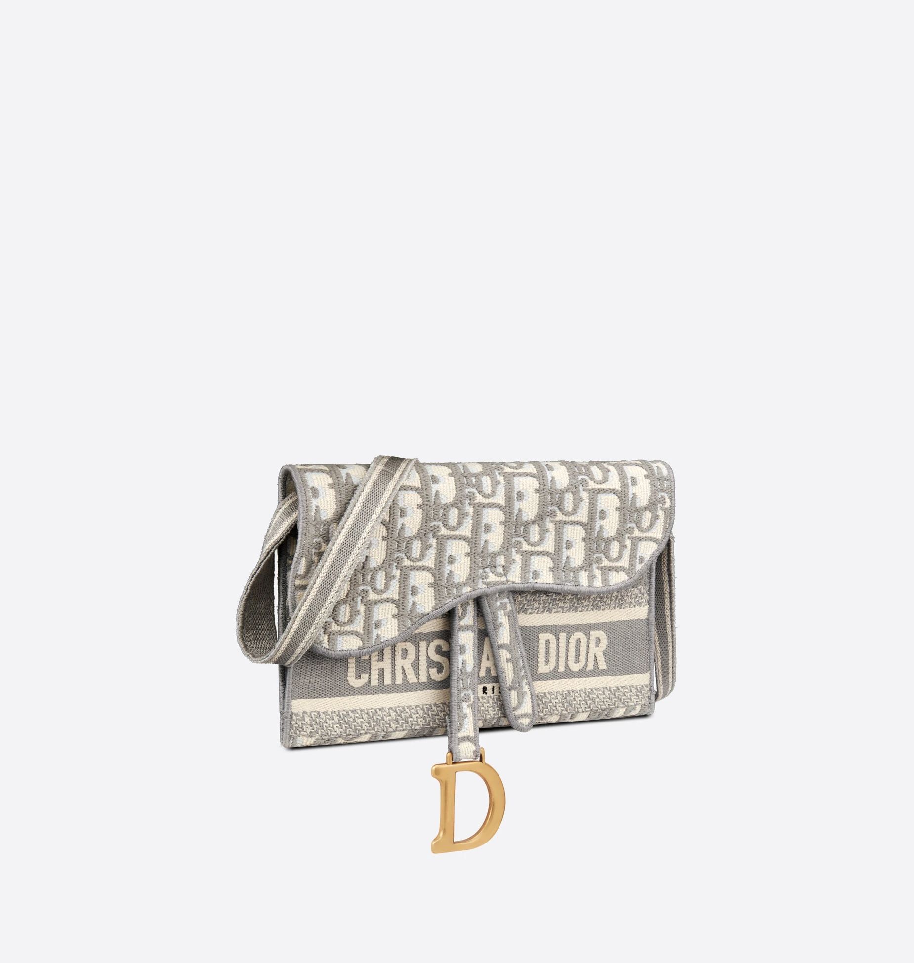 Saddle Slim Pouch Gray Dior Oblique Embroidery