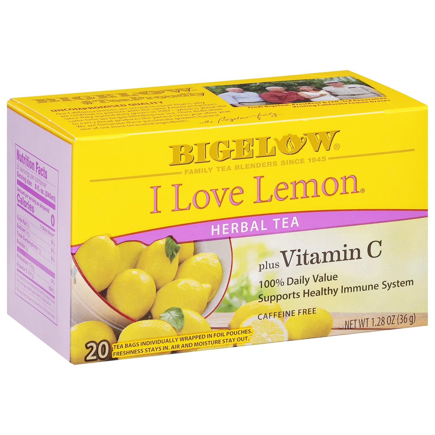 Bigelow Tea Lemon Ginger plus Probiotics Herbal Tea, Caffeine Free Tea with Lemon and Ginger, 18 Count Box (Pack of 6), 108 Total Tea Bags