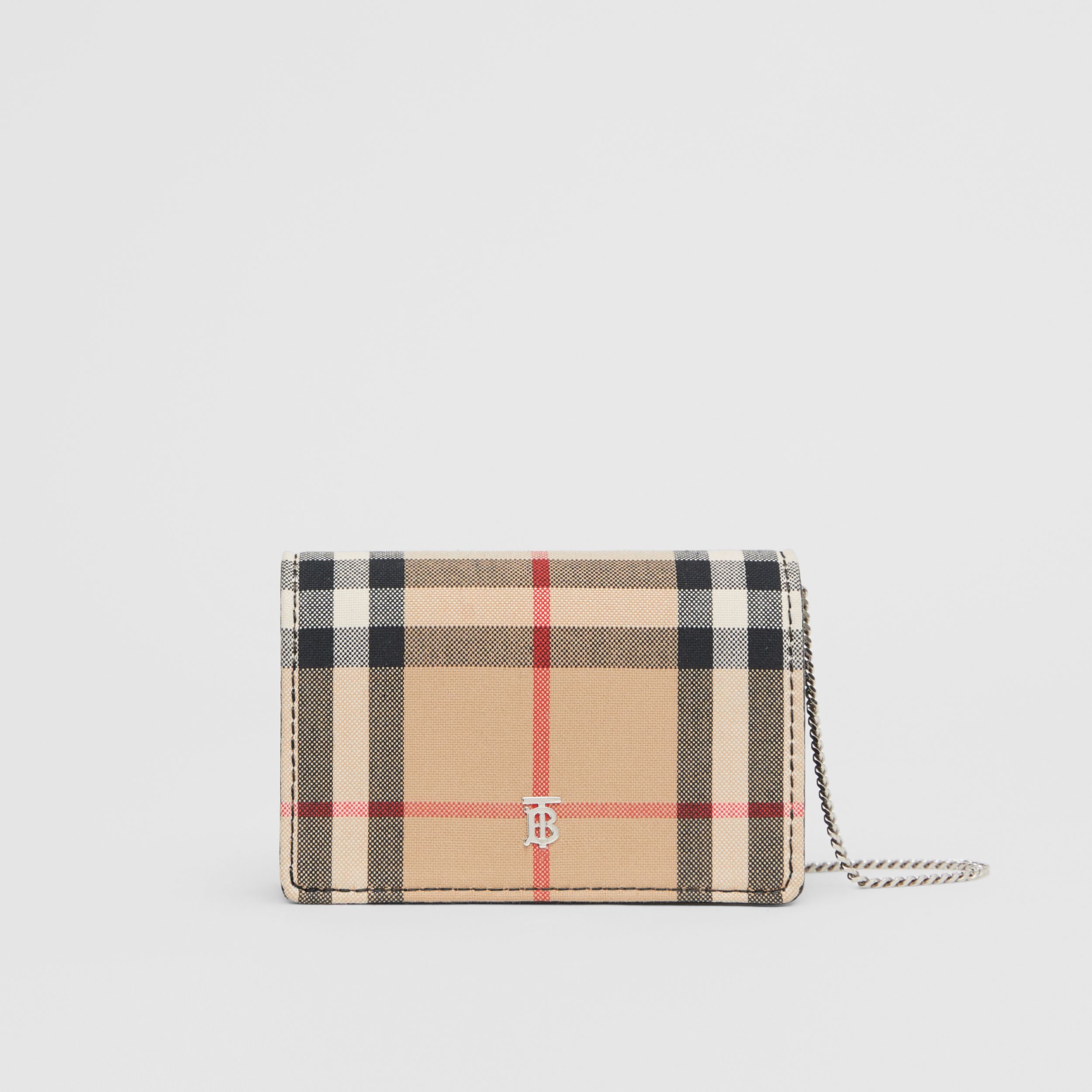 Vintage Check Card Case with Detachable Strap