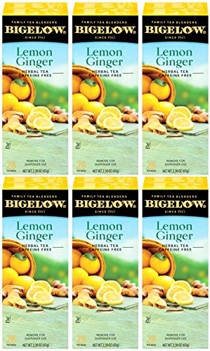 Bigelow Tea Lemon Ginger plus Probiotics Herbal Tea, Caffeine Free Tea with Lemon and Ginger, 18 Count Box (Pack of 6), 108 Total Tea Bags