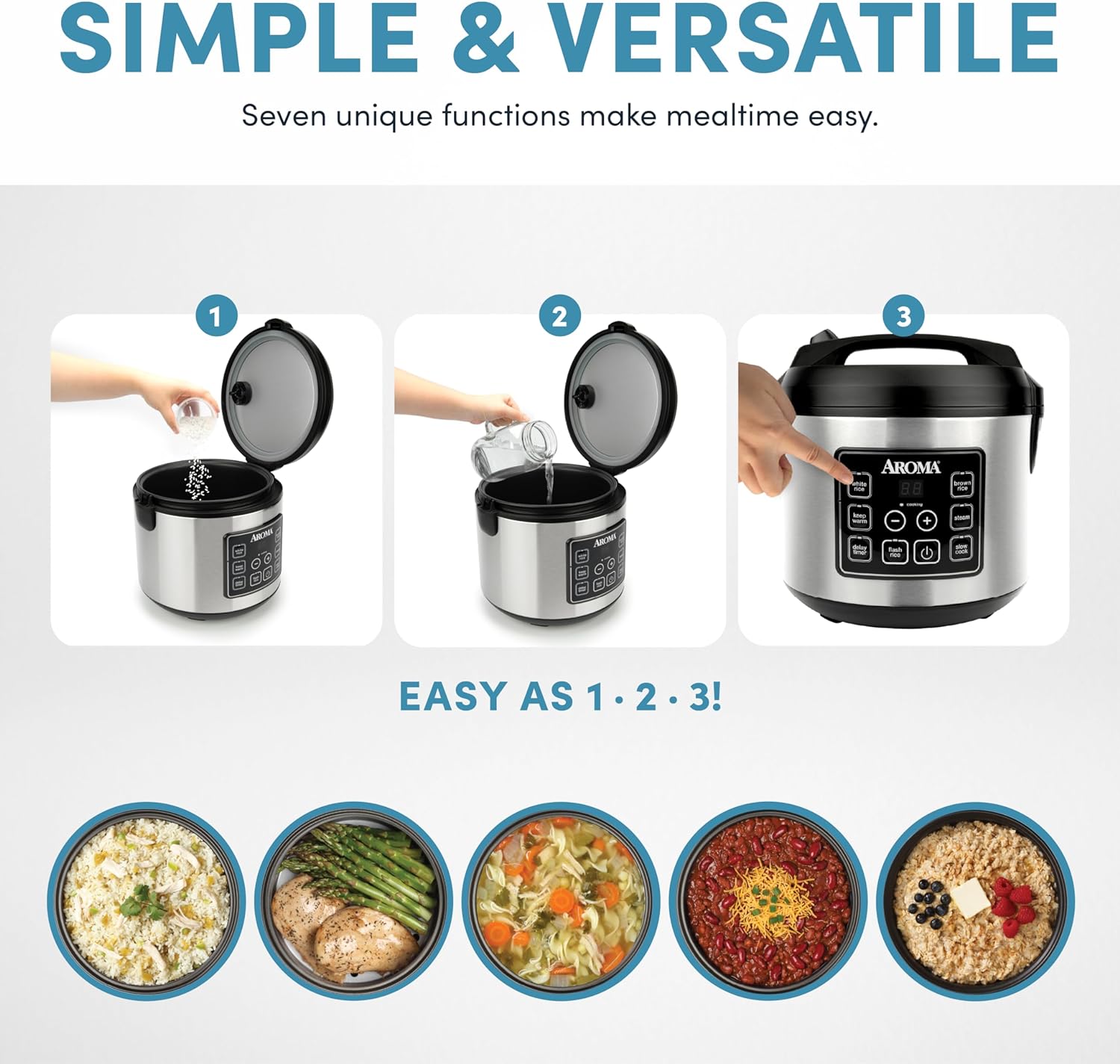 Aroma Housewares 20 Cup Cooked (10 cup uncooked) Digital Rice Cooker, Slow Cooker, Food Steamer, SS Exterior (ARC-150SB),Black