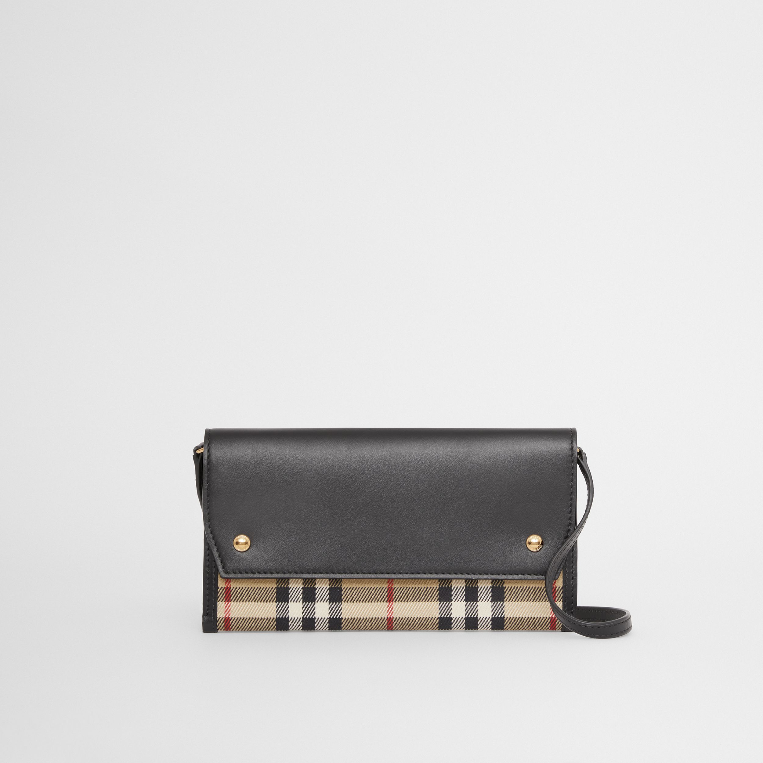 Vintage Check and Leather Phone Case with Strap