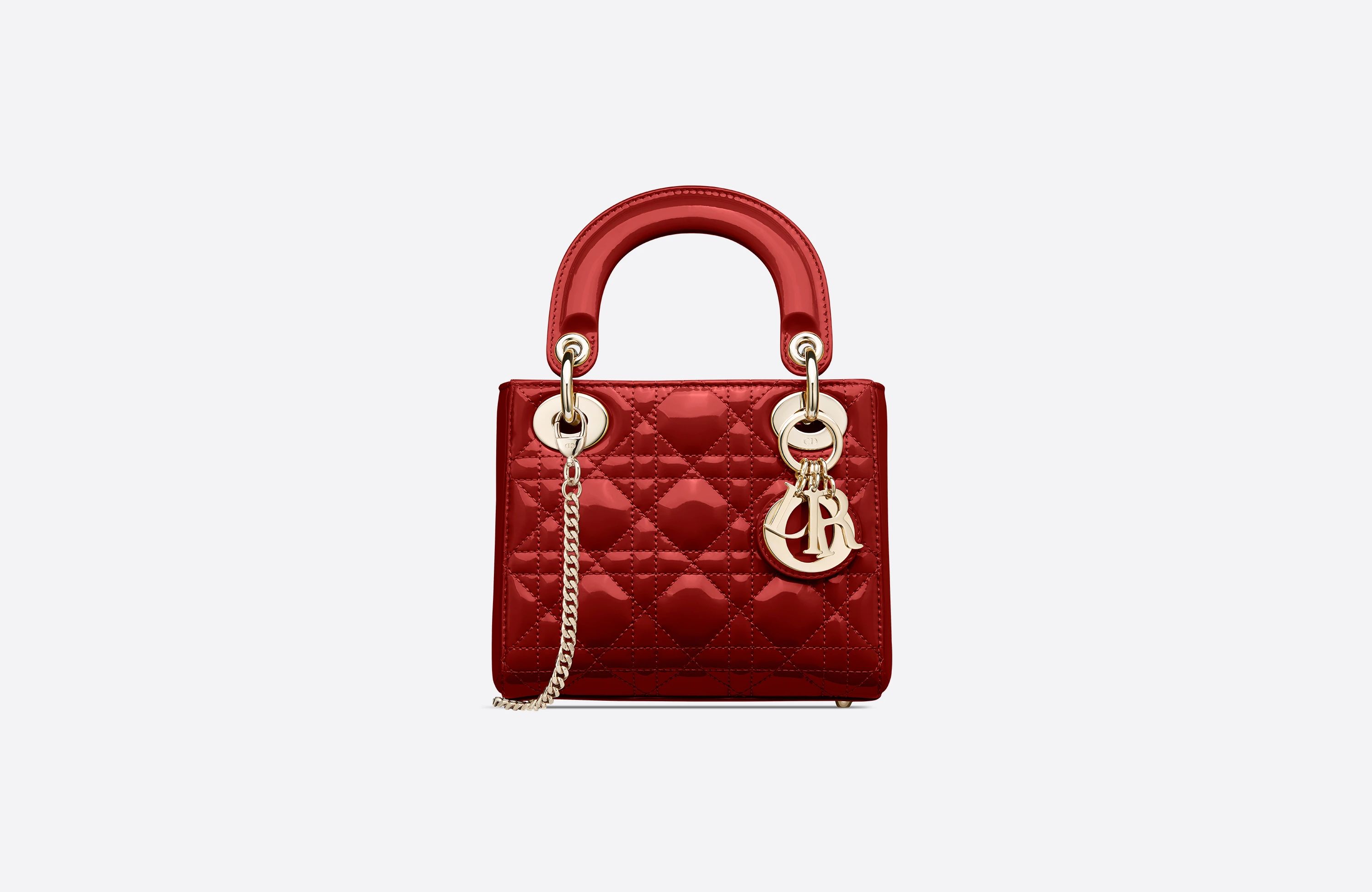 Mini Lady Dior Bag Cherry Red Patent Cannage Calfskin