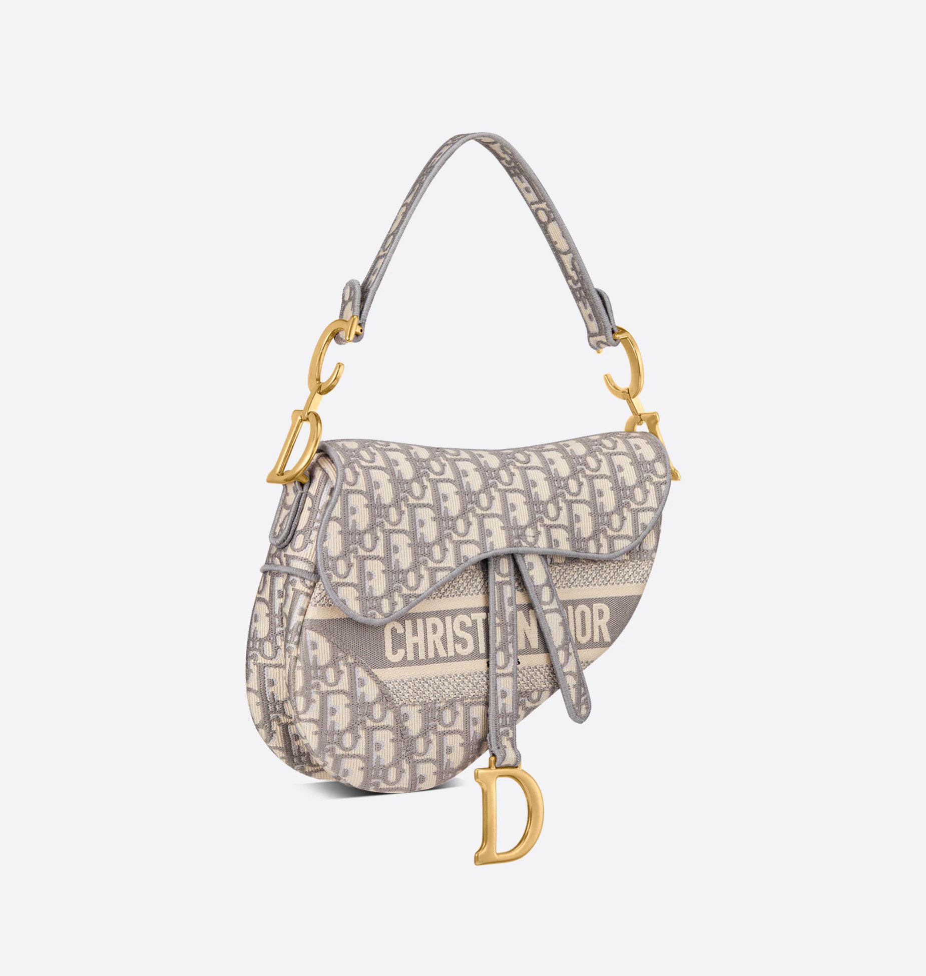 Saddle Bag Gray Dior Oblique Embroidery