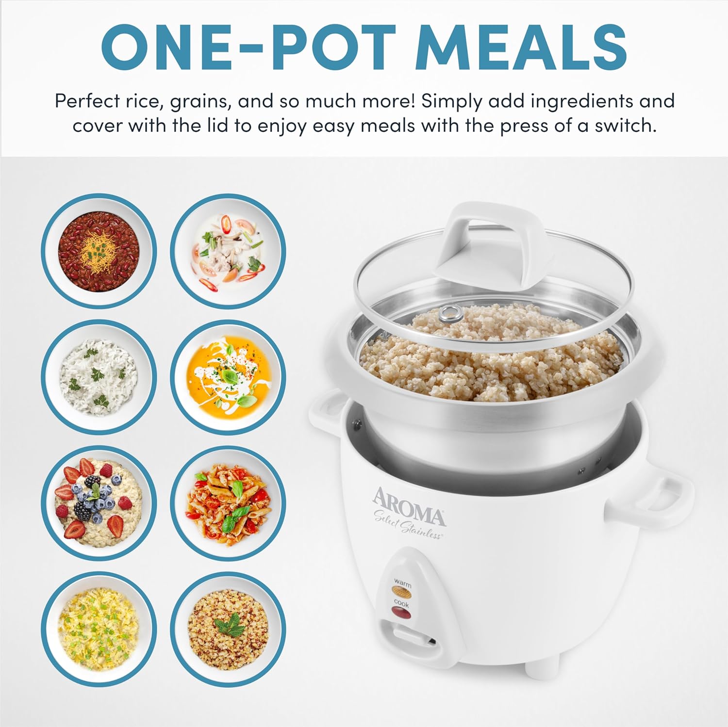 AROMA® 6-Cup(cooked) / 1.3Qt. Select Stainless™ Rice Cooker, Stainless Steel Inner Pot (ARC-753SG)