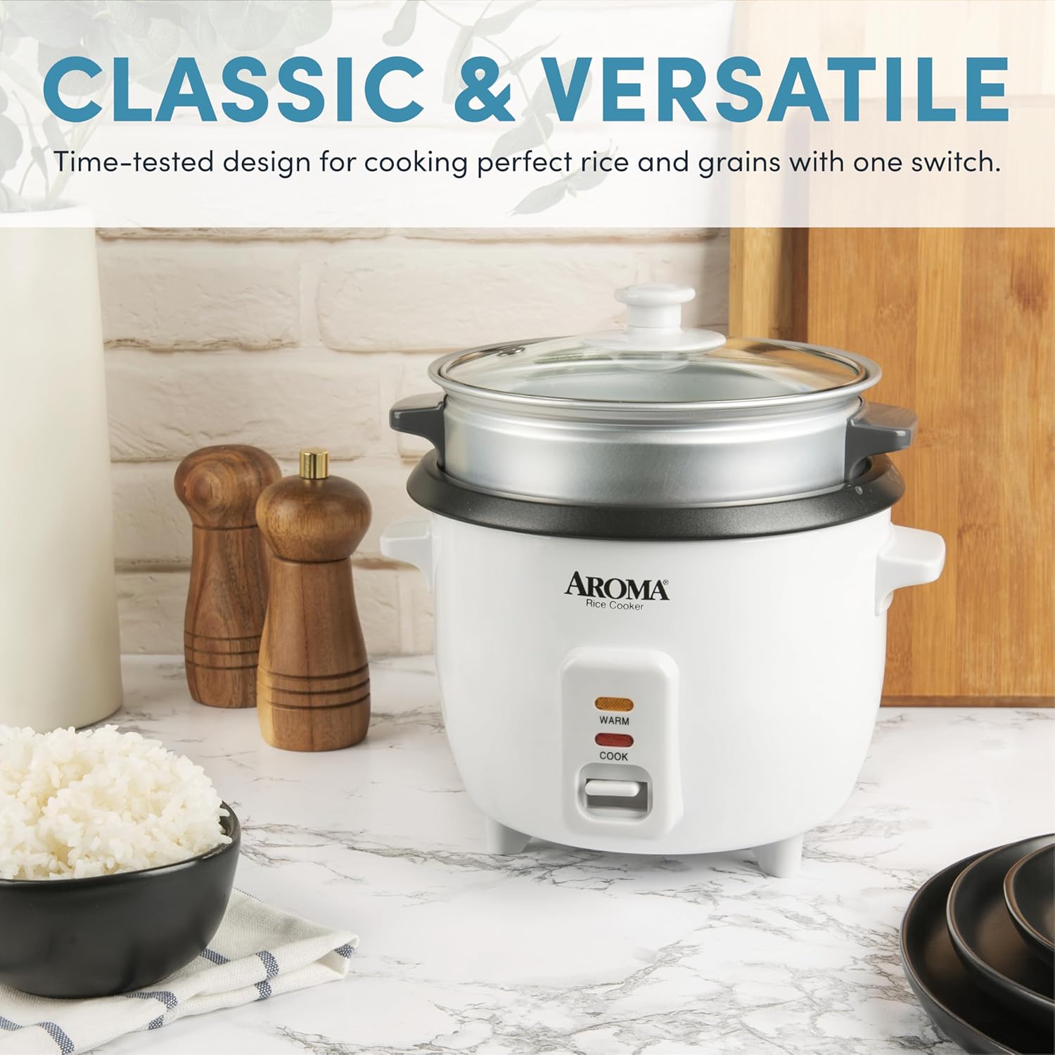 Aroma Housewares ARC-363-1NGB 3 Uncooked/6 Cups Cooked Rice Cooker, Steamer, Multicooker, 2-6 cups, Black