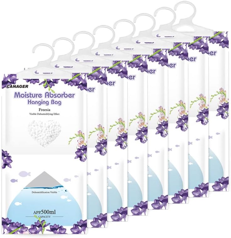 CANAGER Hanging Moisture Absorber, Lavender Vanilla Moistureproof Hanging Bag,Dehumidifier Bag (8 packs) Hanging Closet Dehumidifier Bags, Moisture Absorb 12.5 oz