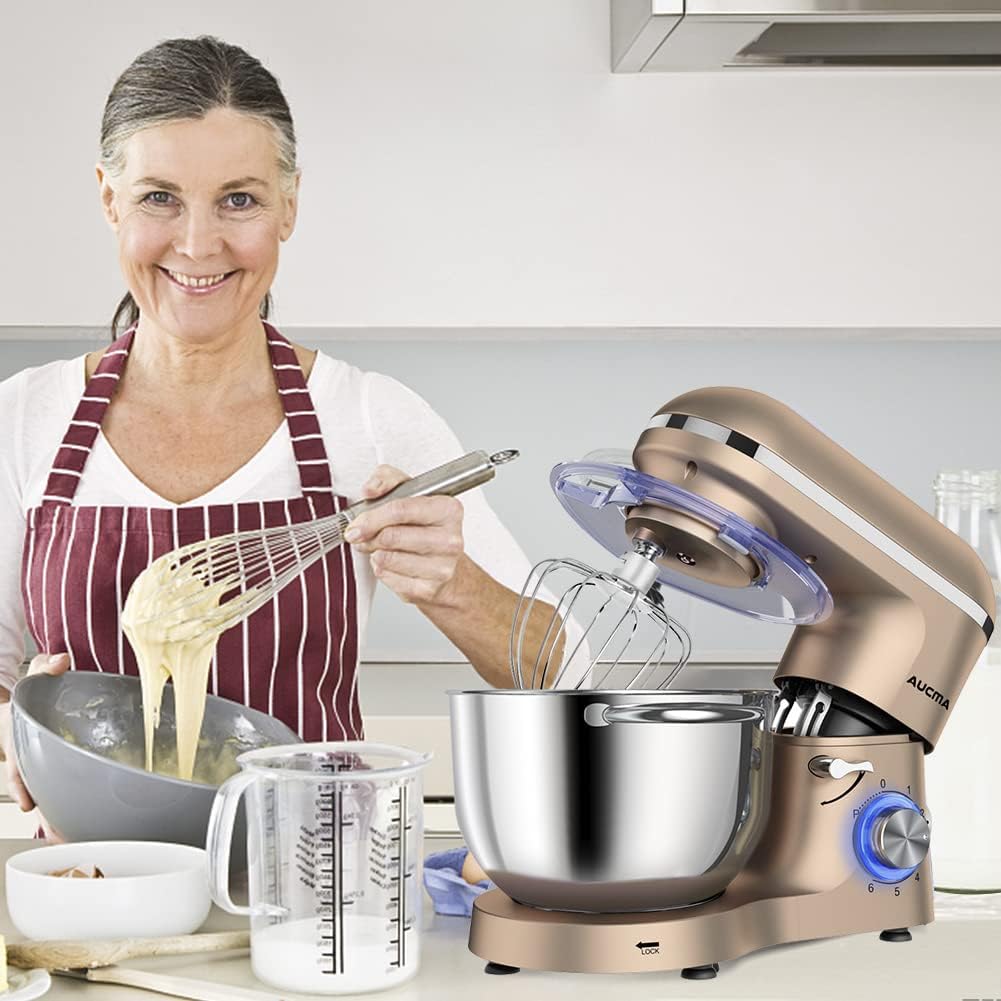 Aucma Stand Mixer,6.5-QT 660W 6-Speed Tilt-Head Food Mixer, Kitchen Electric Mixer with Dough Hook, Wire Whip & Beater (6.5QT, Black)