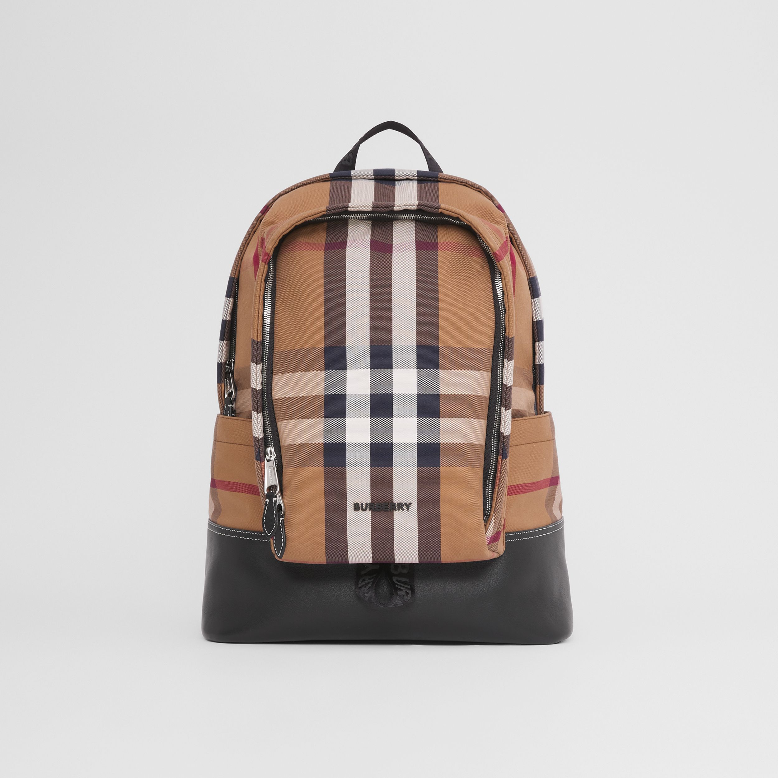 Large Check Cotton Canvas and Leather Backpack