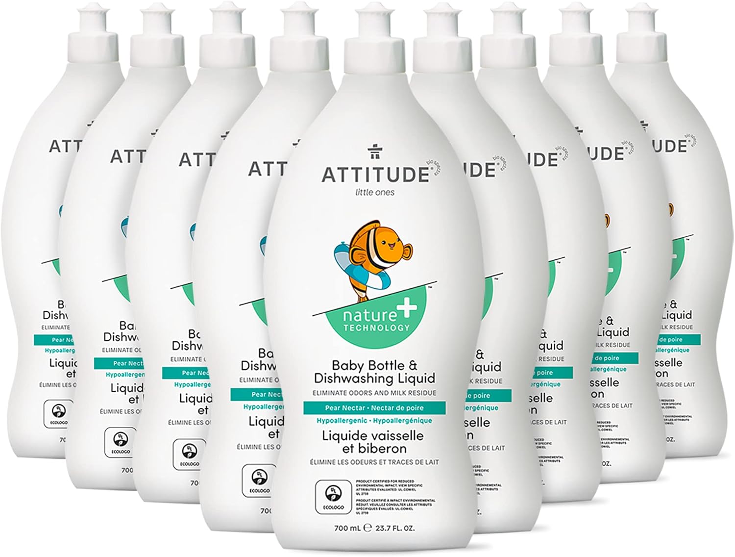 ATTITUDE Baby Dish Soap and Bottle Cleaner, EWG Verified Dishwashing Liquid, No Added Dyes or Fragrances, Tough on Milk Residue and Grease, Vegan, Unscented, 33.8 Fl Oz