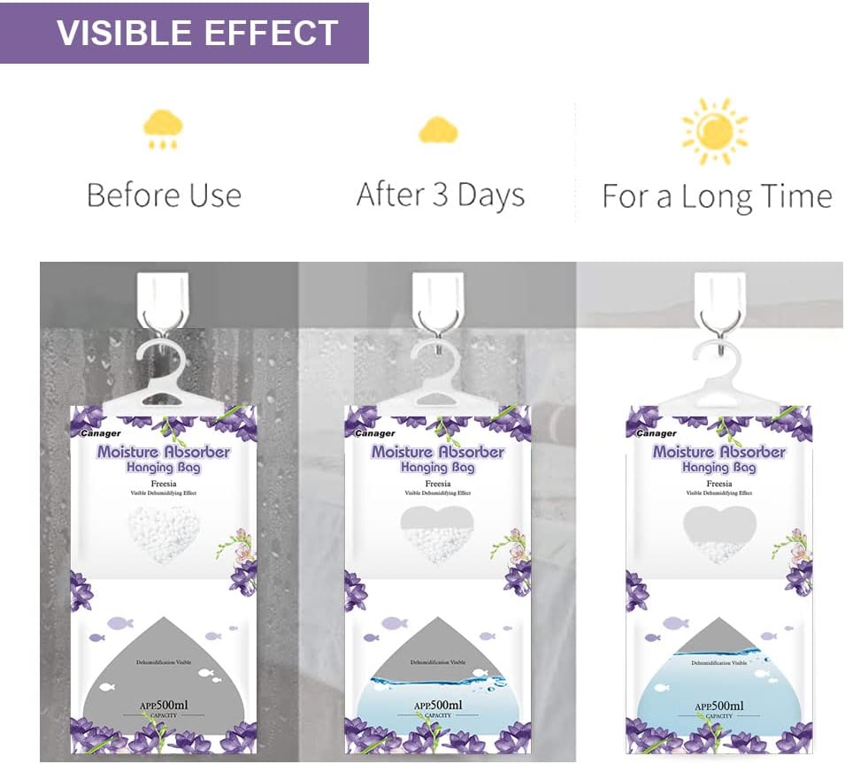 CANAGER Hanging Moisture Absorber, Lavender Vanilla Moistureproof Hanging Bag,Dehumidifier Bag (8 packs) Hanging Closet Dehumidifier Bags, Moisture Absorb 12.5 oz
