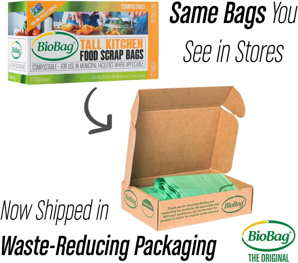BioBag (USA), The Original Compostable Bag, 2.6 Gallon, 100 Total Count, 100% Certified Compostable Kitchen Food Scrap Bags, Kitchen Compost Bin Compatible