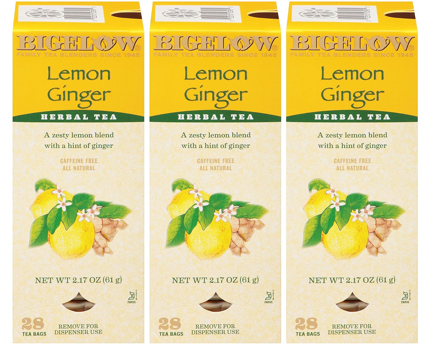 Bigelow Tea Lemon Ginger plus Probiotics Herbal Tea, Caffeine Free Tea with Lemon and Ginger, 18 Count Box (Pack of 6), 108 Total Tea Bags