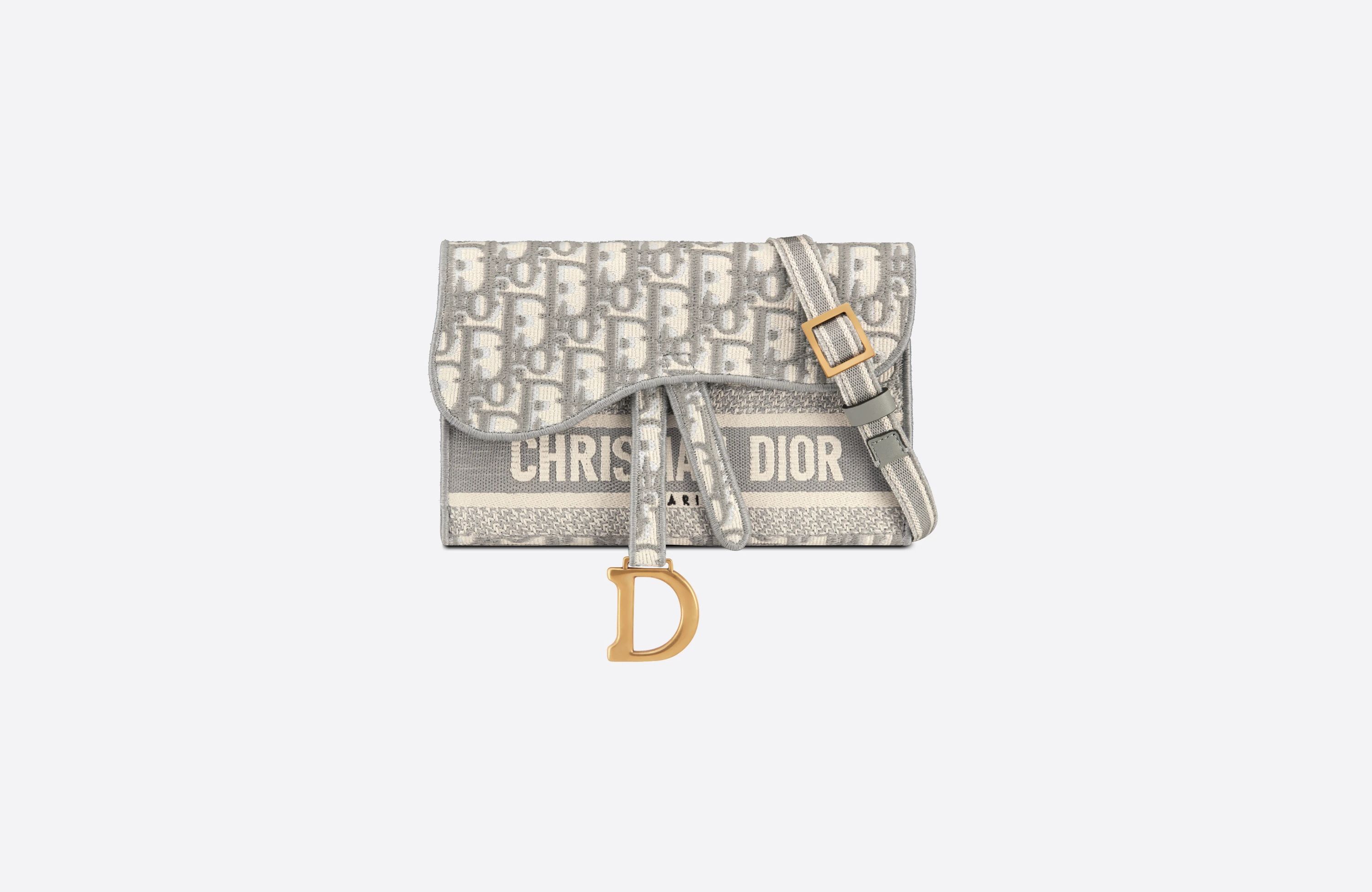 Saddle Slim Pouch Gray Dior Oblique Embroidery
