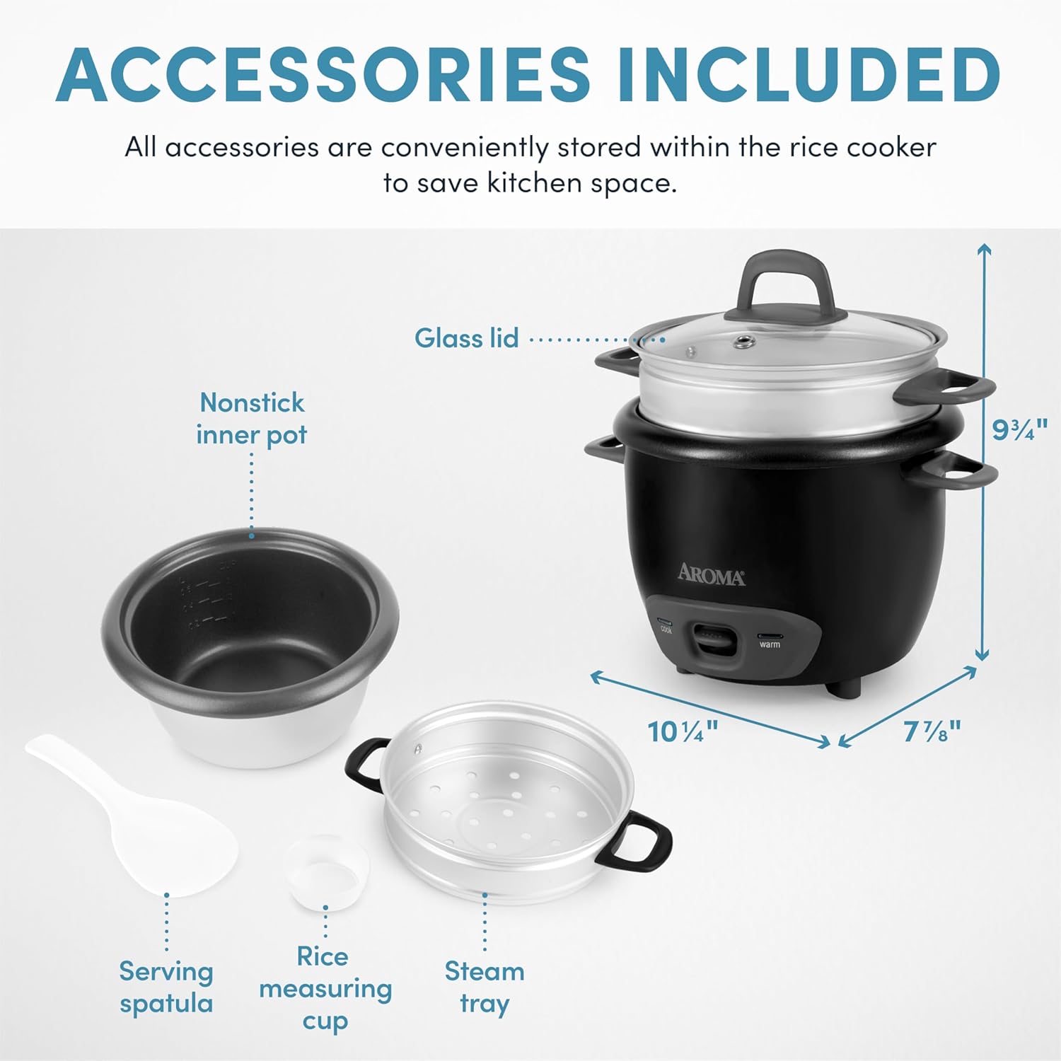 Aroma Housewares 6-Cup (Cooked) (3-Cup Uncooked) Pot Style Rice Cooker and Food Steamer (ARC-743-1NG), White