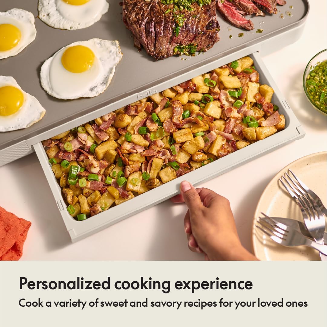 BELLA Electric Ceramic Titanium Griddle, Make 10 Eggs At Once, Healthy-Eco Non-stick Coating, Hassle-Free Clean Up, Large Submersible Cooking Surface, 10.5